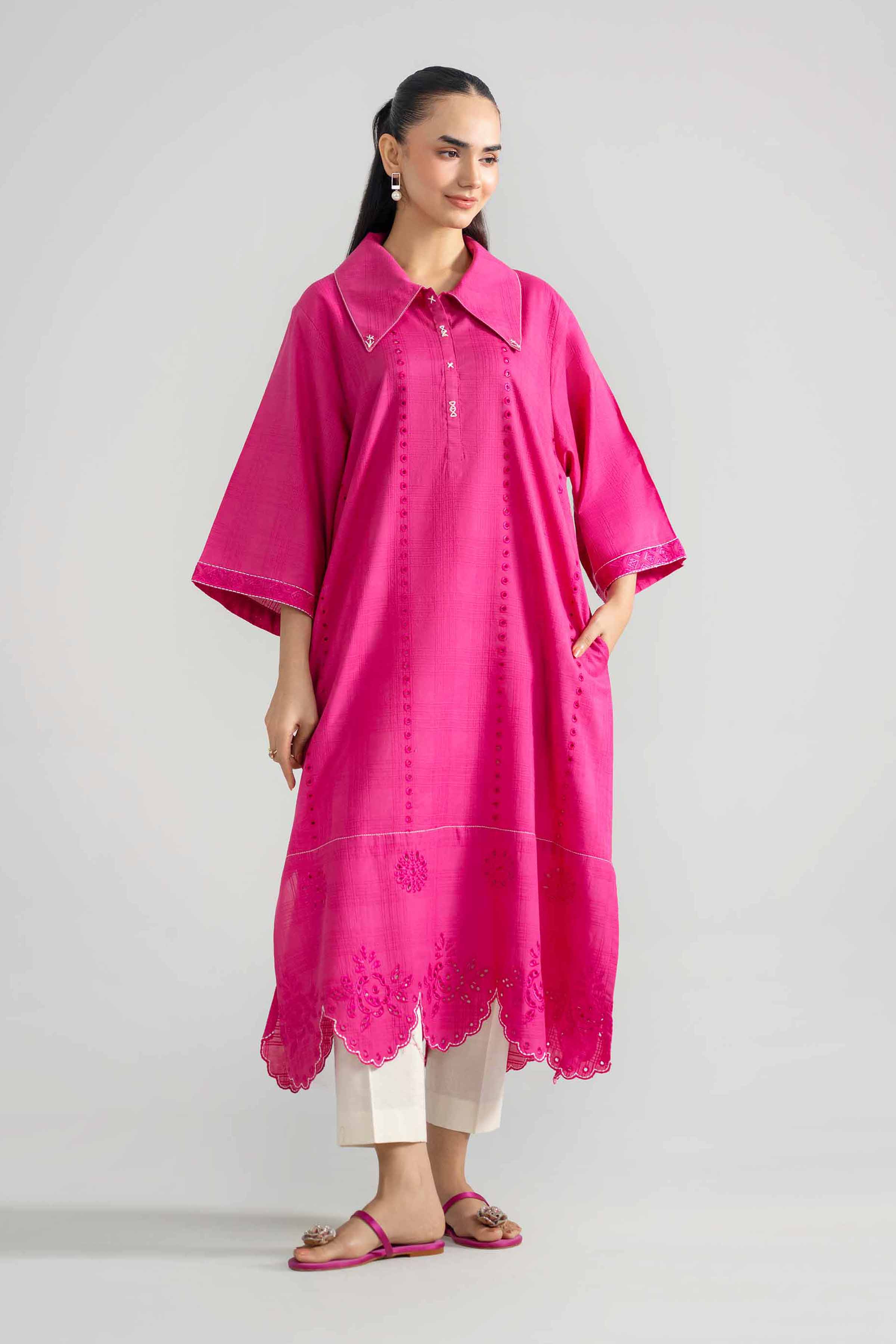 Embroidered Dress - AS26-42 Pink Leno Kara 1PC Embroidered READY TO WEAR