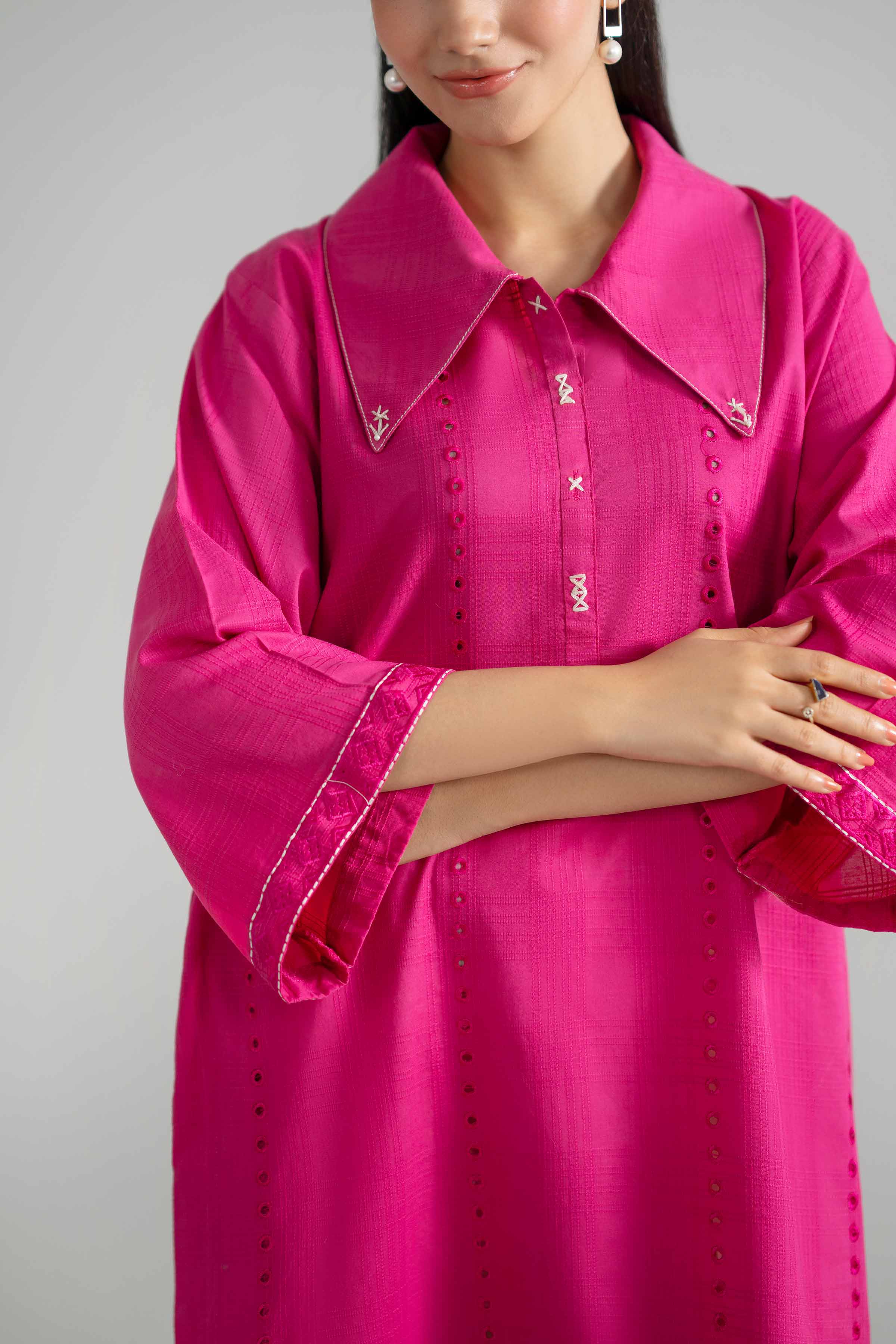 Embroidered Dress - AS26-42 Pink Leno Kara 1PC Embroidered READY TO WEAR