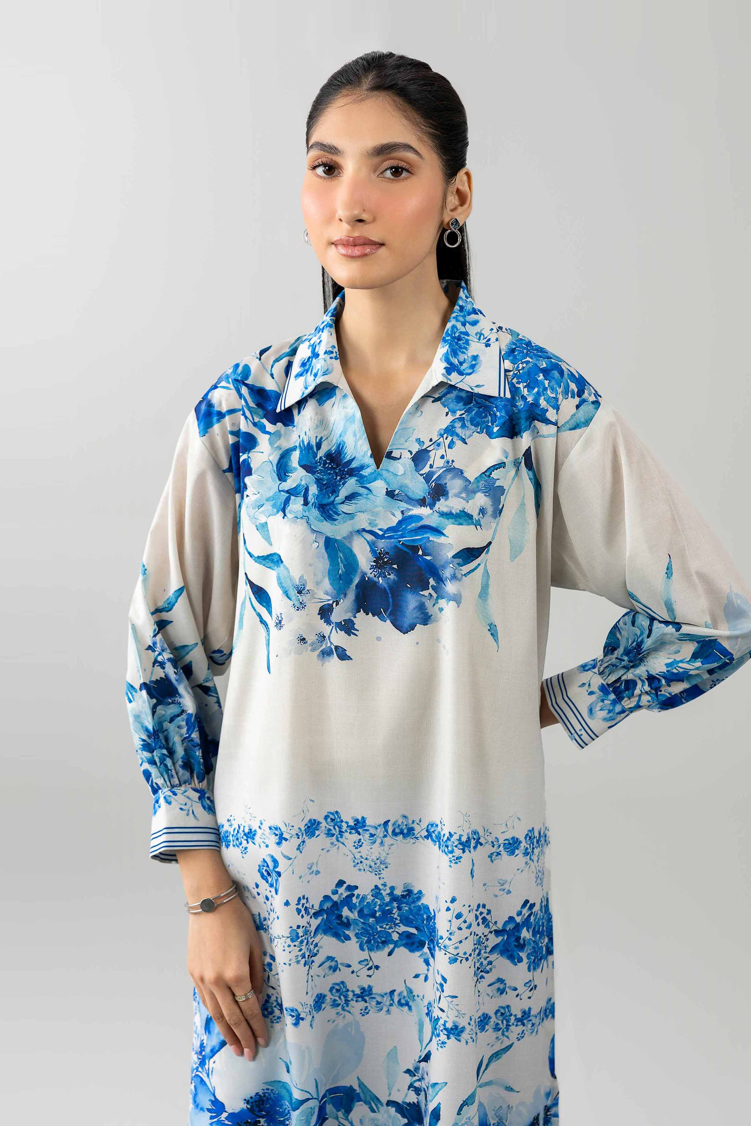 Printed Tunic - AS26-46 White Silk 1PC Printed READY TO WEAR
