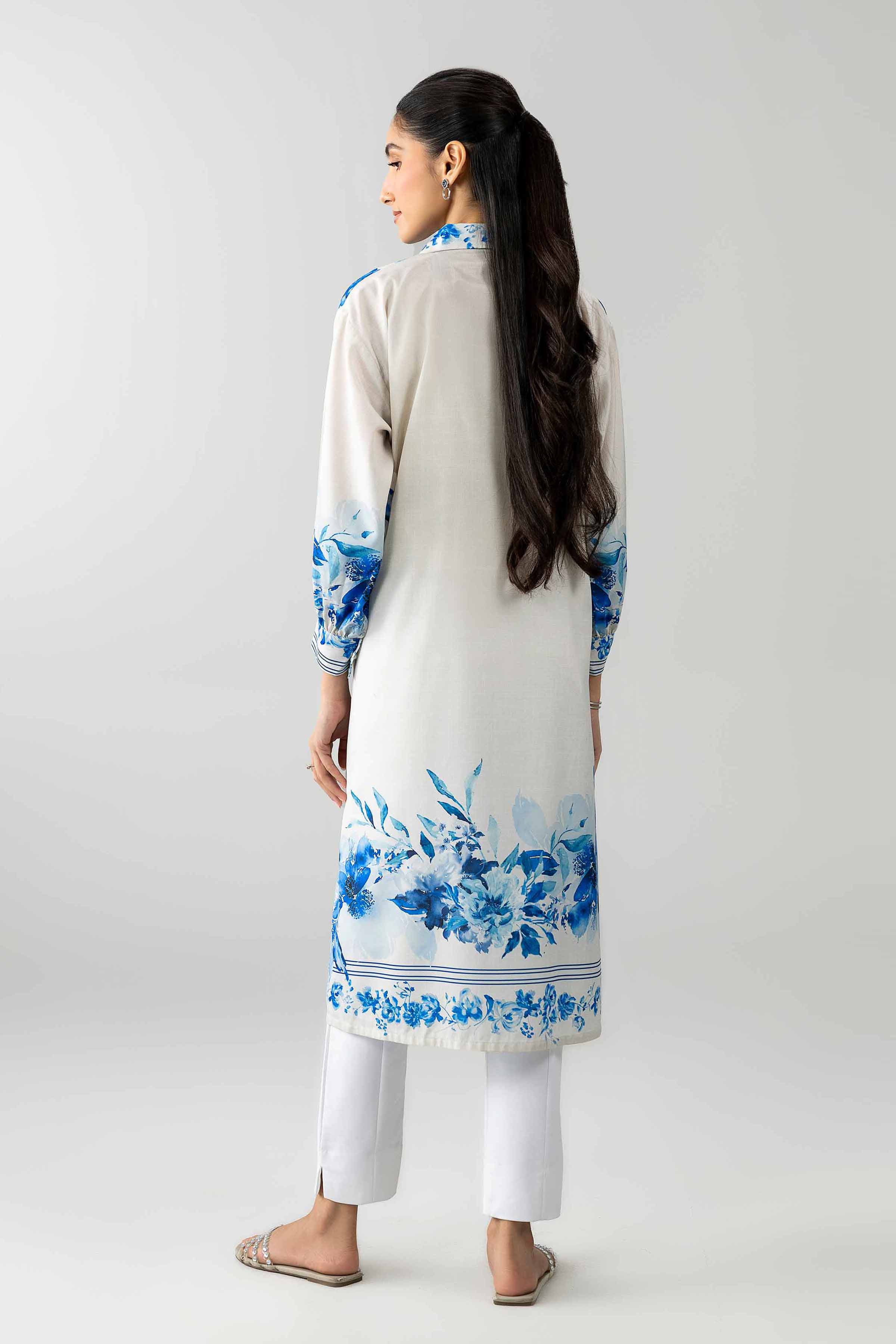 Printed Tunic - AS26-46 White Silk 1PC Printed READY TO WEAR