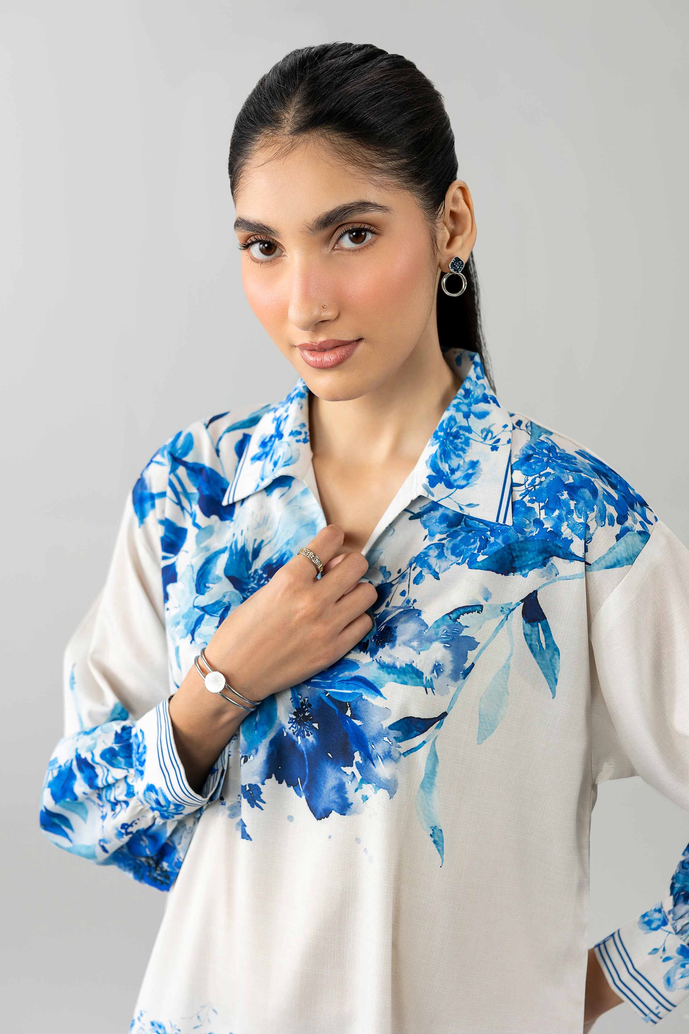 Printed Tunic - AS26-46 White Silk 1PC Printed READY TO WEAR