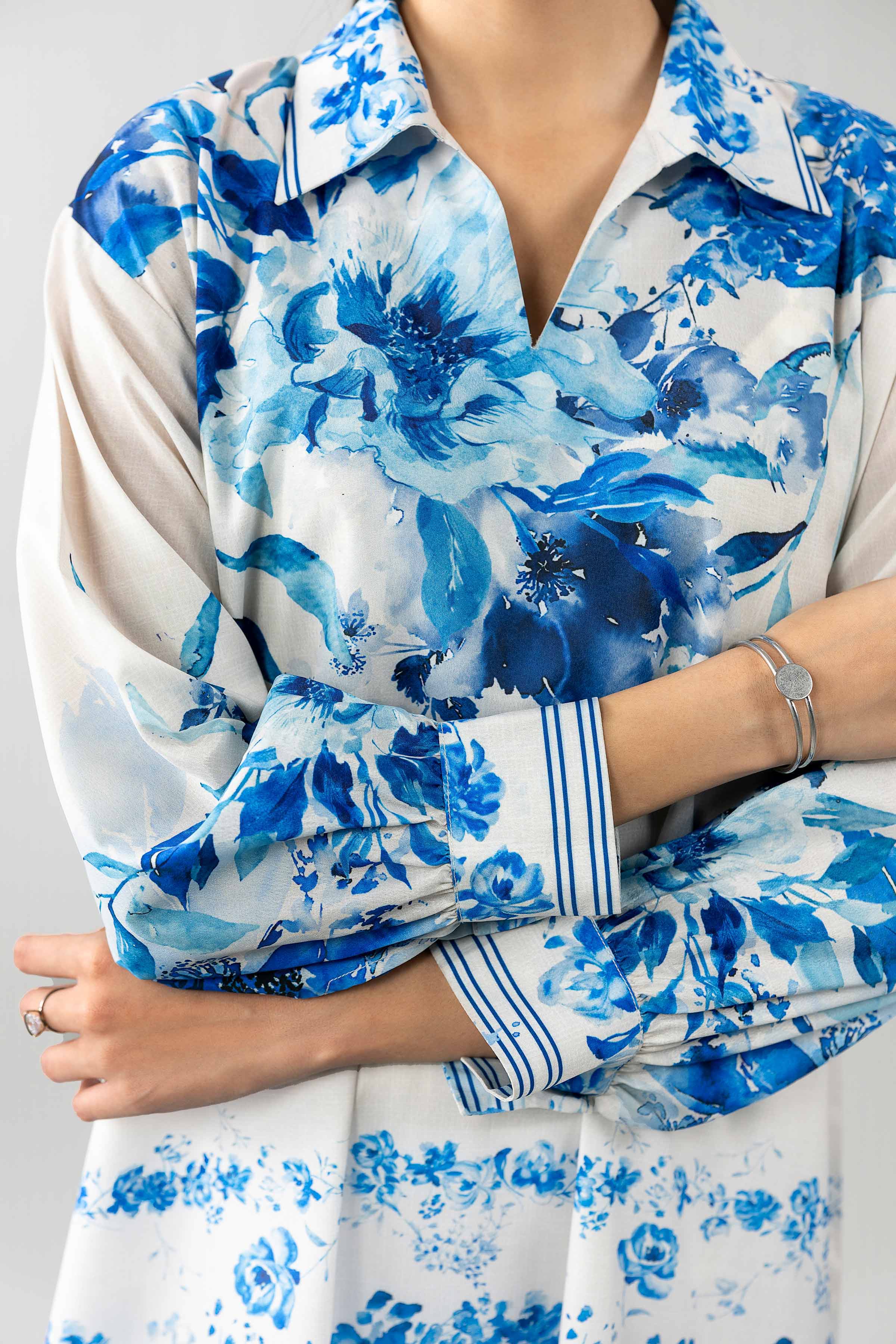 Printed Tunic - AS26-46 White Silk 1PC Printed READY TO WEAR