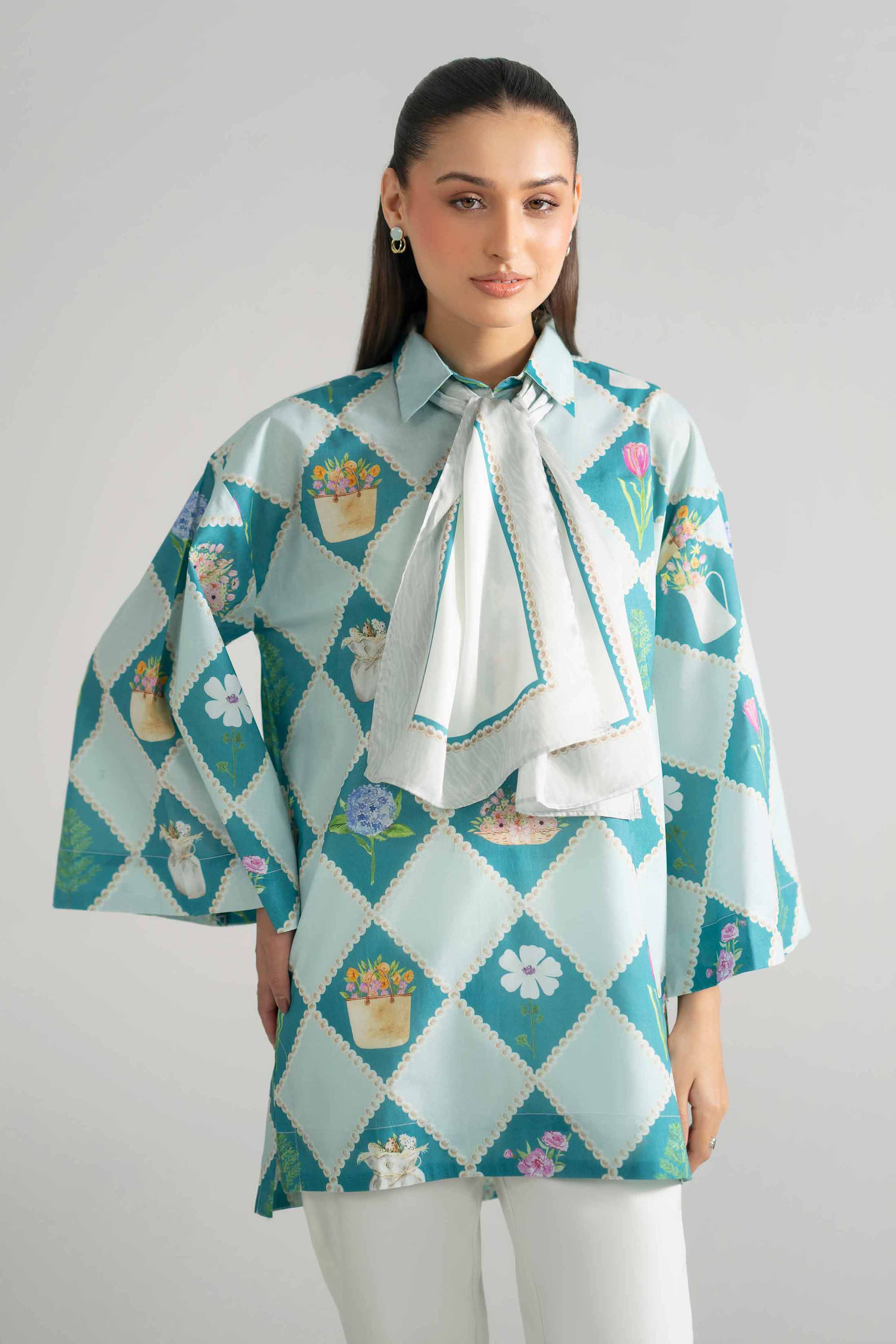 2 Piece - Printed Tunic - AS26-48 Blue Cambric 2PC Printed READY TO WEAR