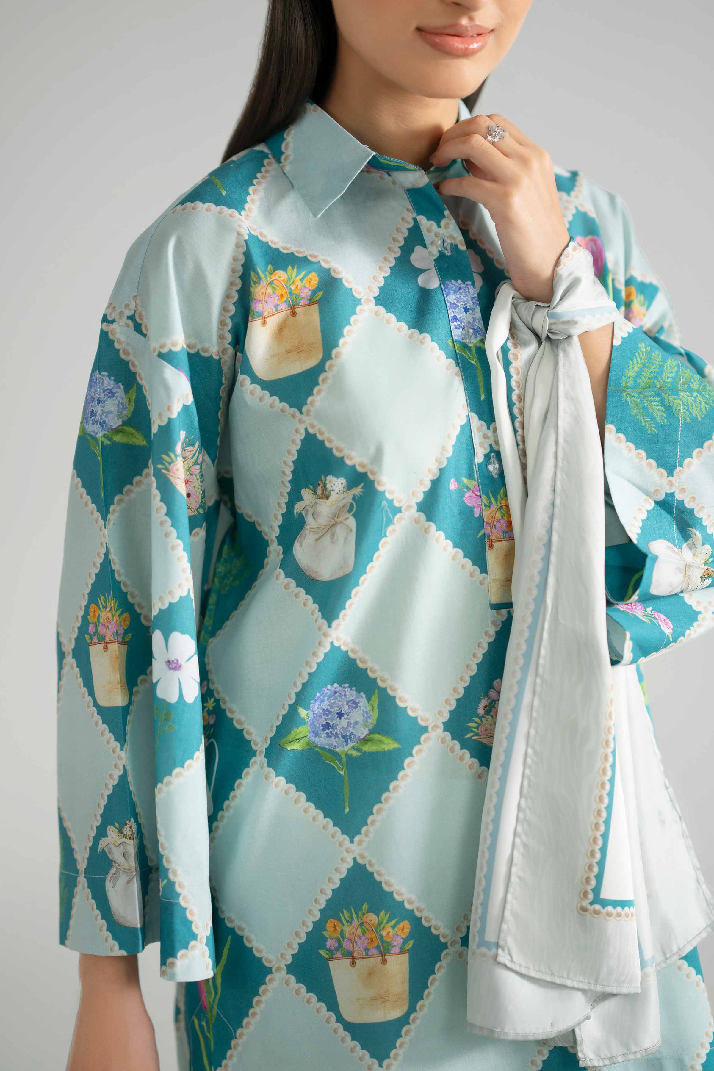 2 Piece - Printed Tunic - AS26-48 Blue Cambric 2PC Printed READY TO WEAR