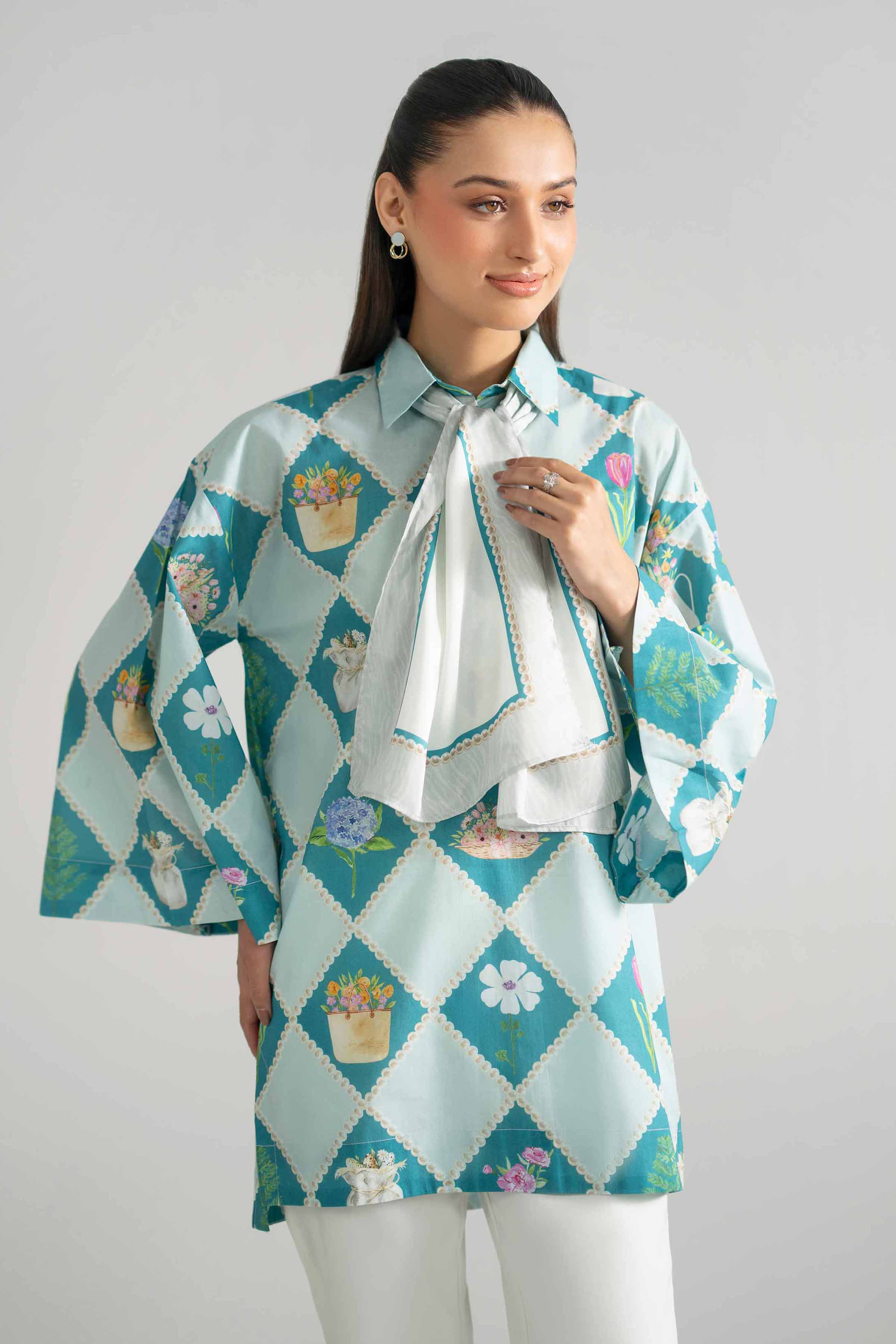 2 Piece - Printed Tunic - AS26-48 Blue Cambric 2PC Printed READY TO WEAR