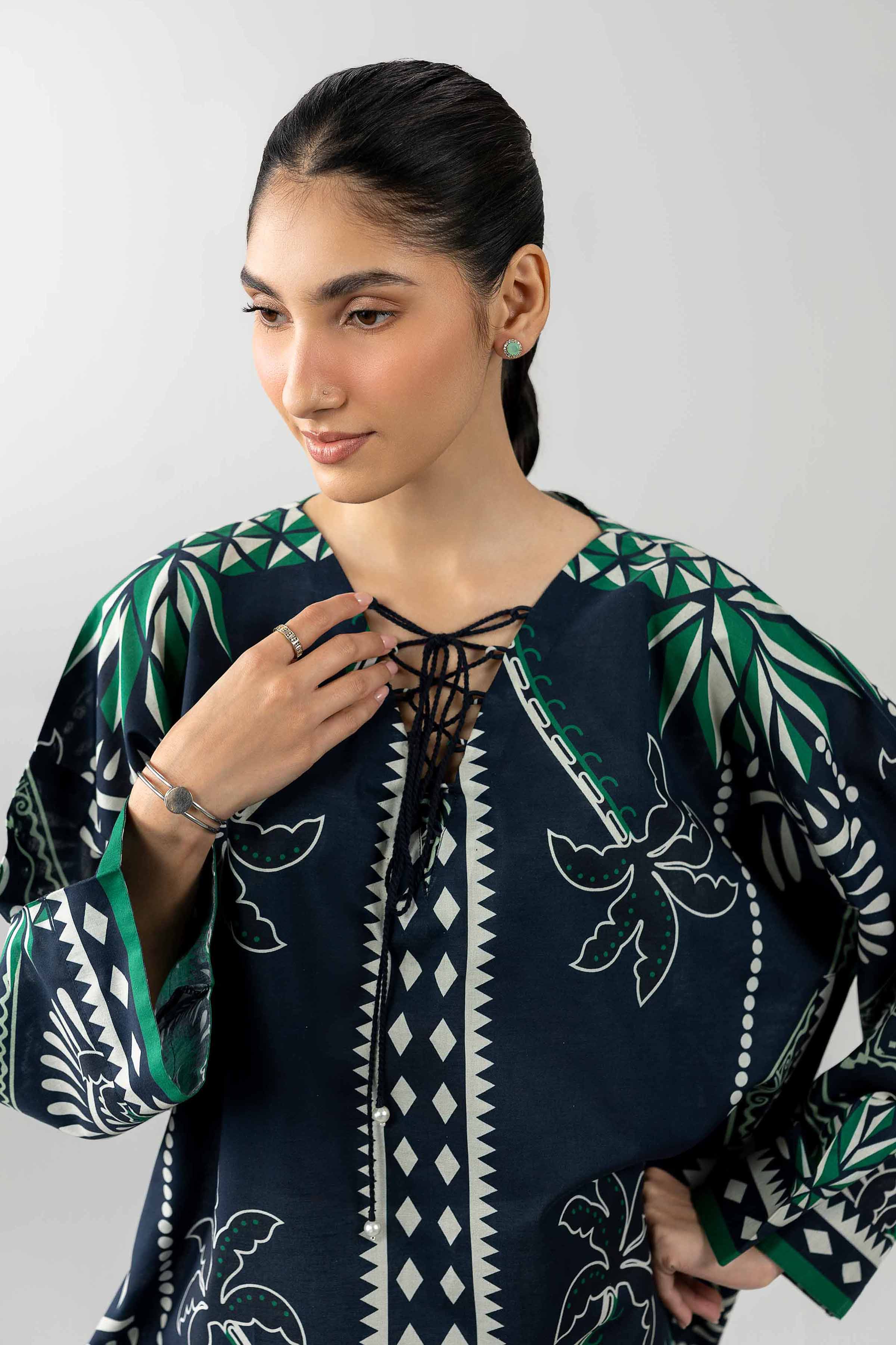 Printed Tunic - AS26-49 Blue Cambric 1PC Printed READY TO WEAR