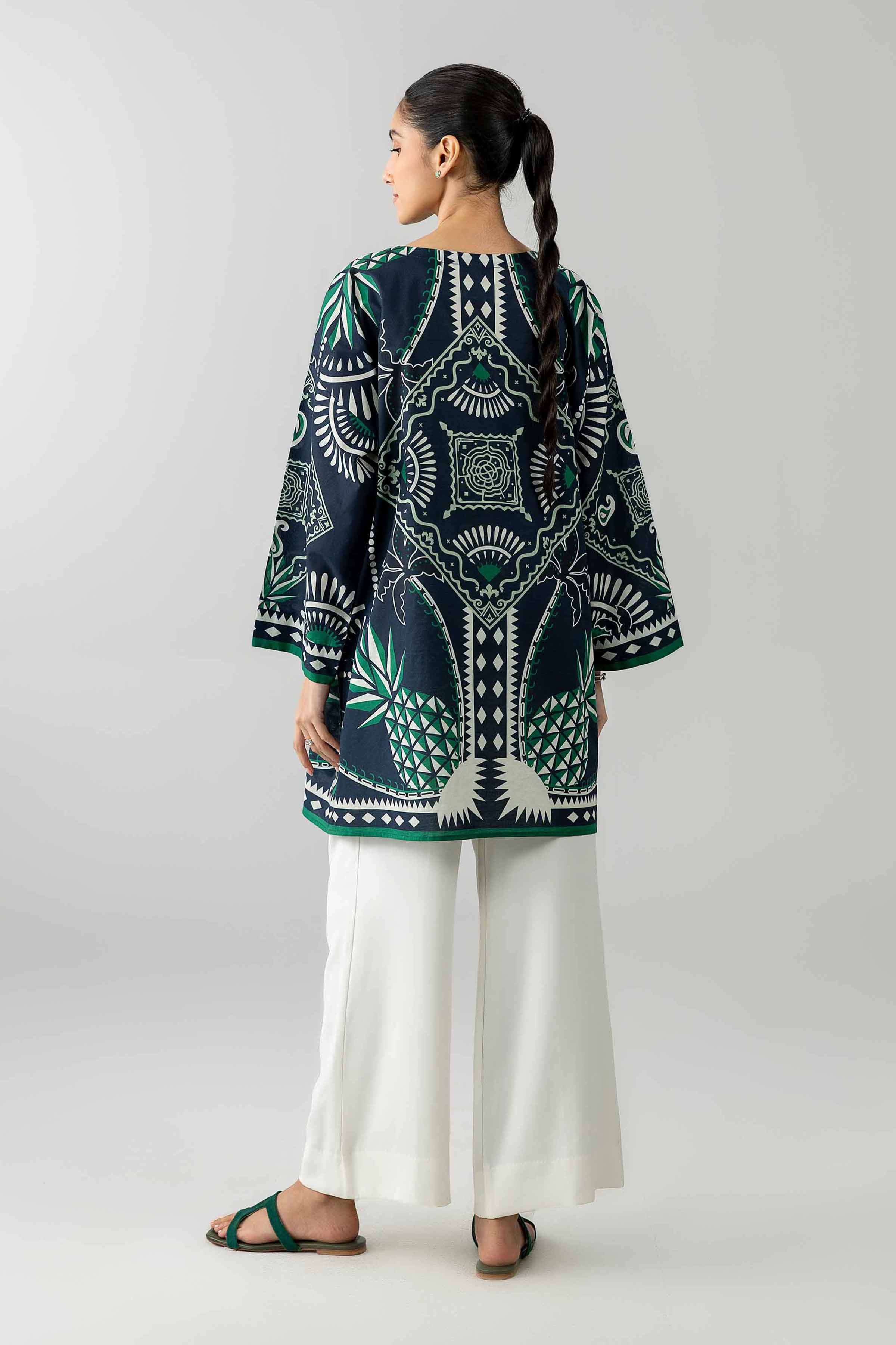 Printed Tunic - AS26-49 Blue Cambric 1PC Printed READY TO WEAR