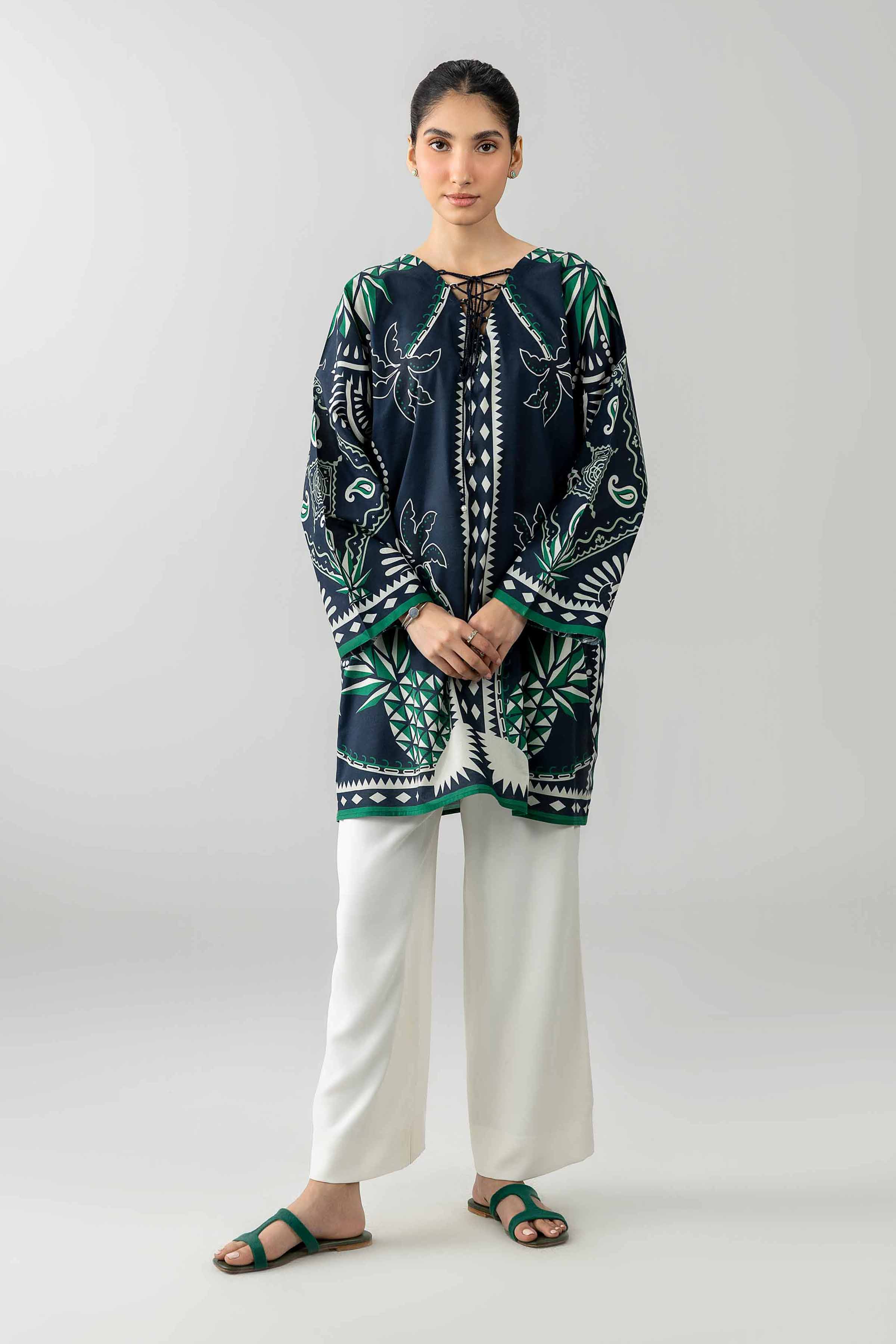 Printed Tunic - AS26-49 Blue Cambric 1PC Printed READY TO WEAR