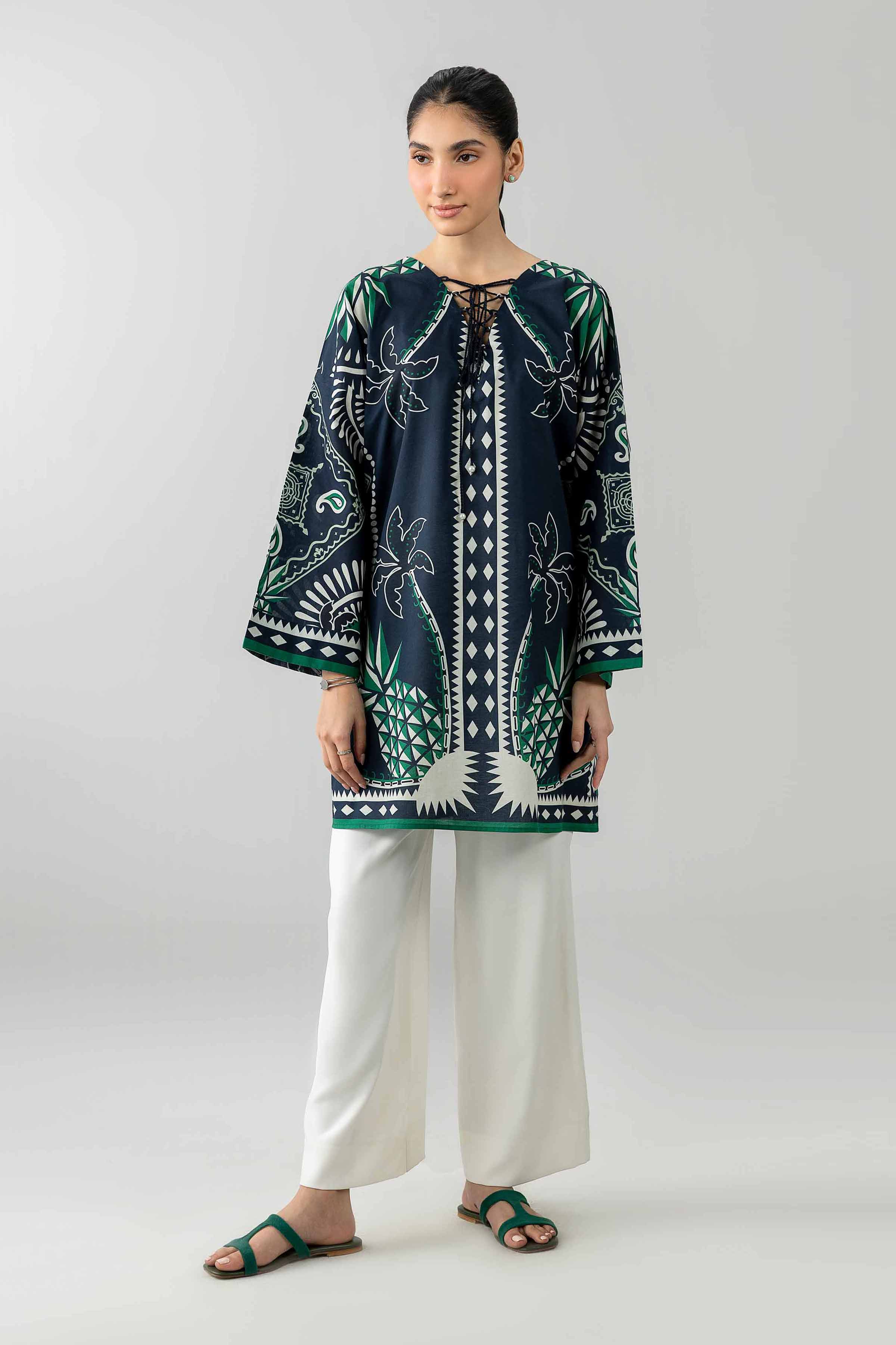 Printed Tunic - AS26-49 Blue Cambric 1PC Printed READY TO WEAR