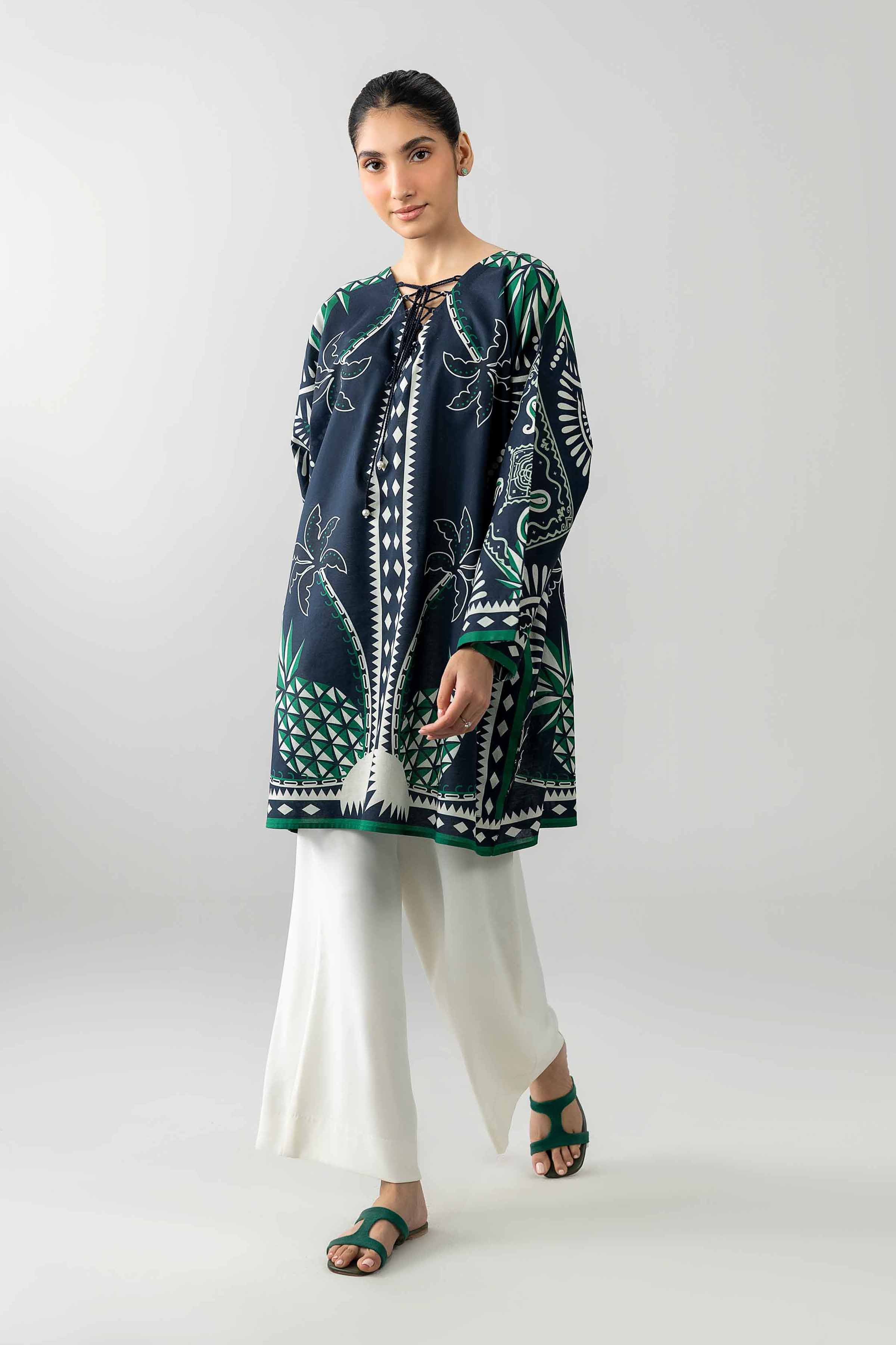 Printed Tunic - AS26-49 Blue Cambric 1PC Printed READY TO WEAR
