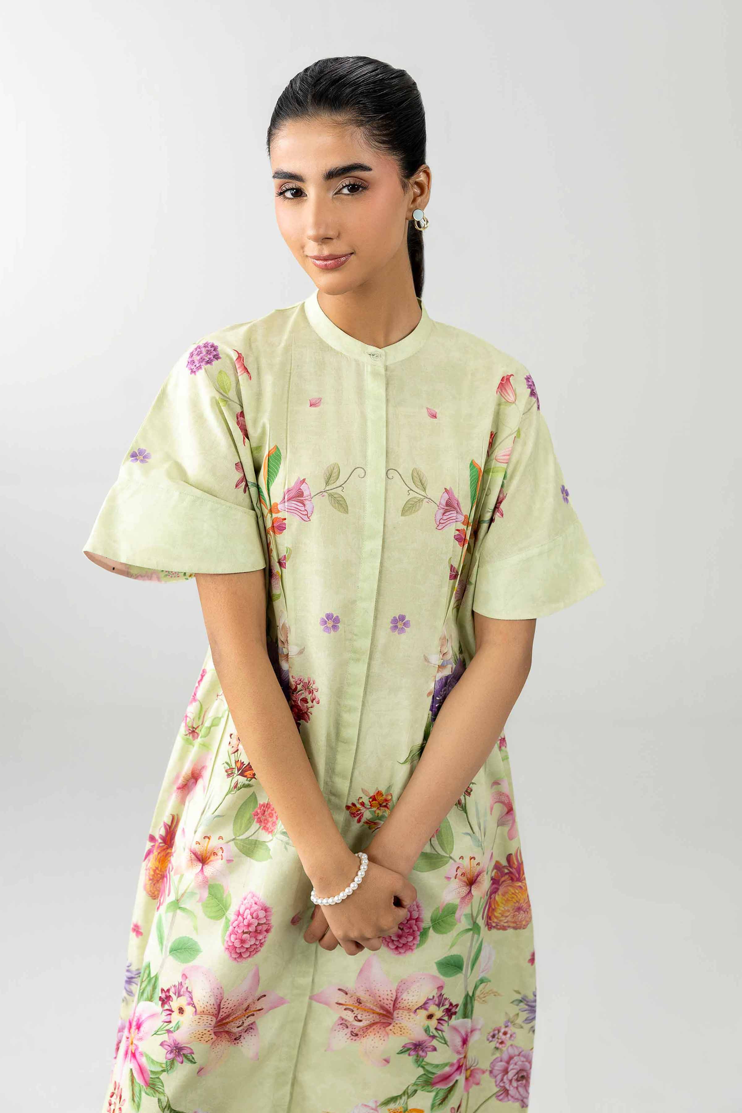 Printed Dress - AS26-50 Green Cambric 1PC Printed READY TO WEAR