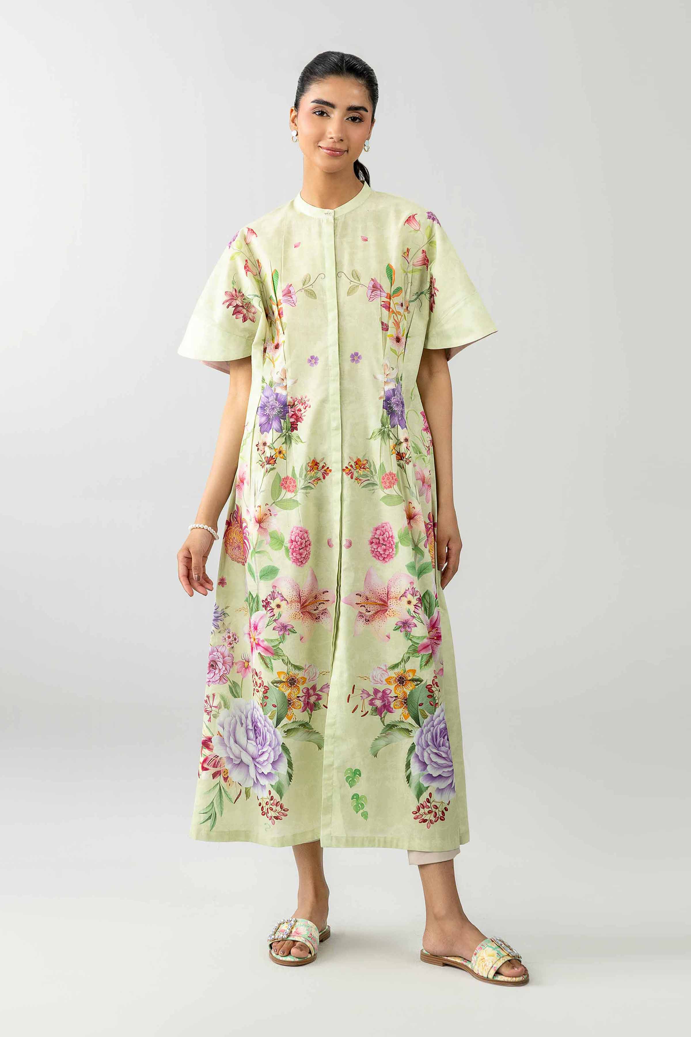 Printed Dress - AS26-50 Green Cambric 1PC Printed READY TO WEAR