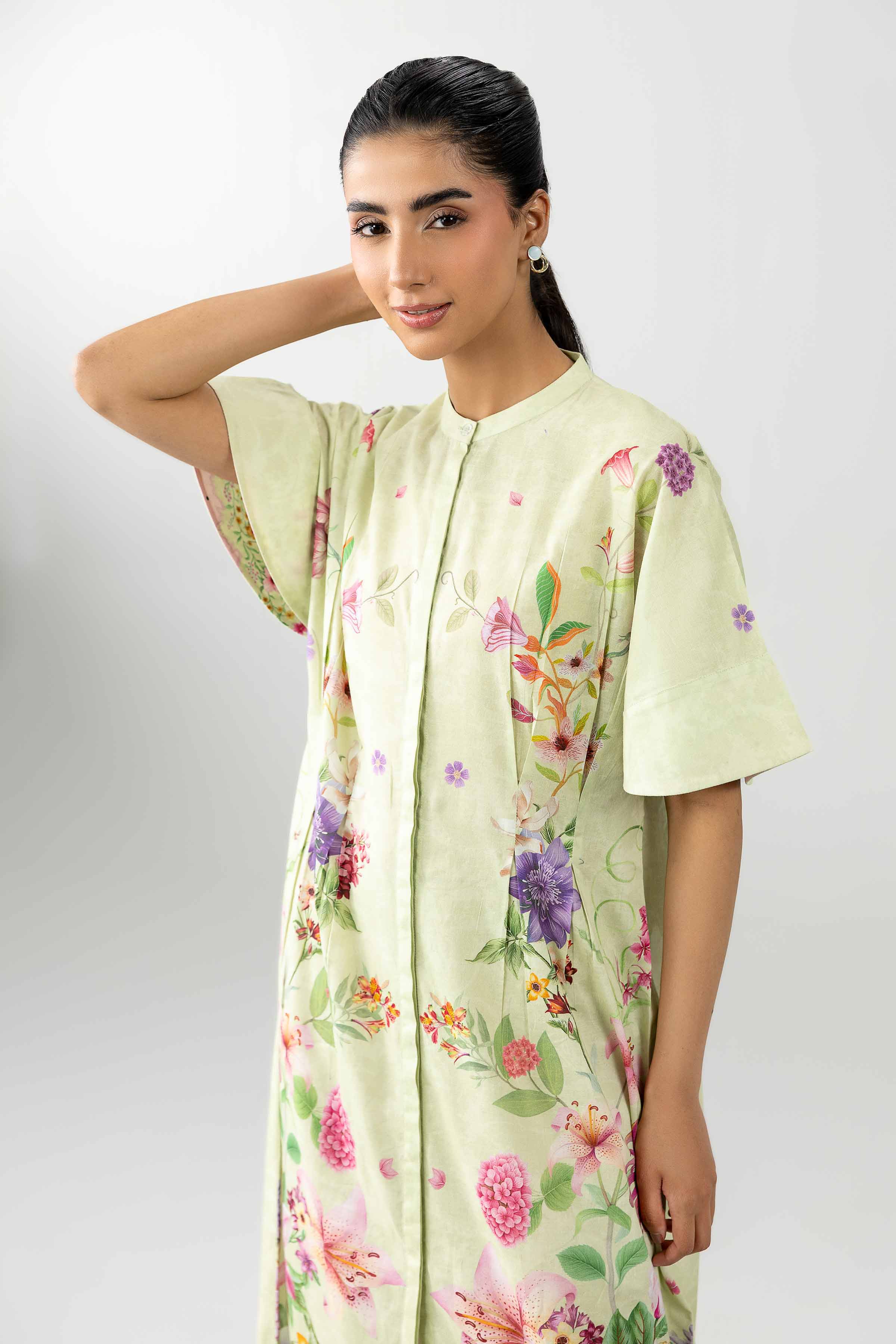 Printed Dress - AS26-50 Green Cambric 1PC Printed READY TO WEAR