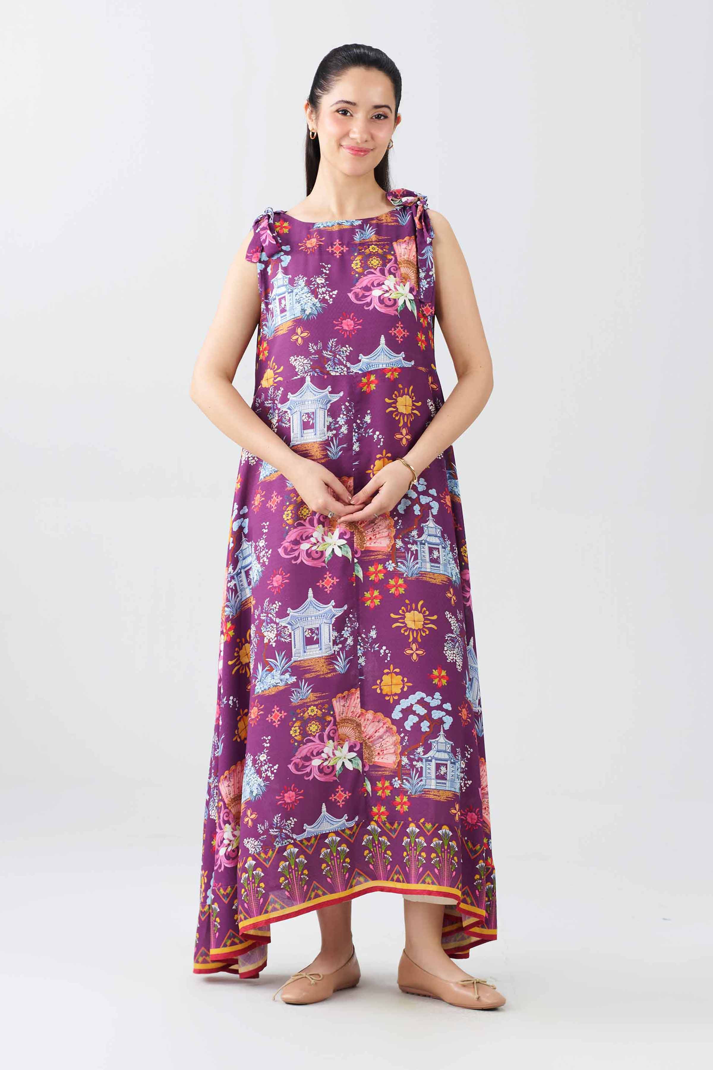 Printed Dress - AS26-51 Purple Modal 1PC Printed READY TO WEAR