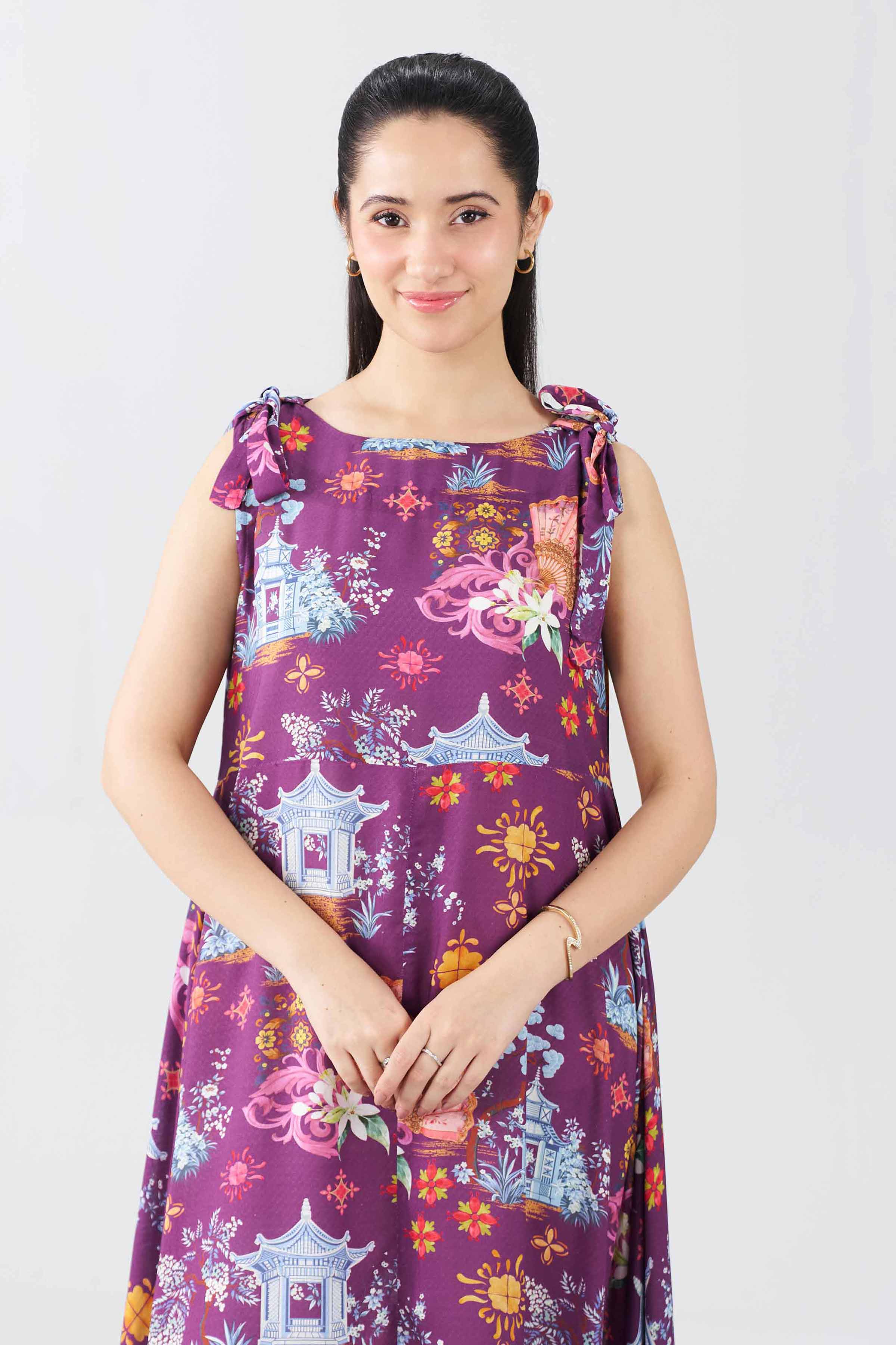 Printed Dress - AS26-51 Purple Modal 1PC Printed READY TO WEAR
