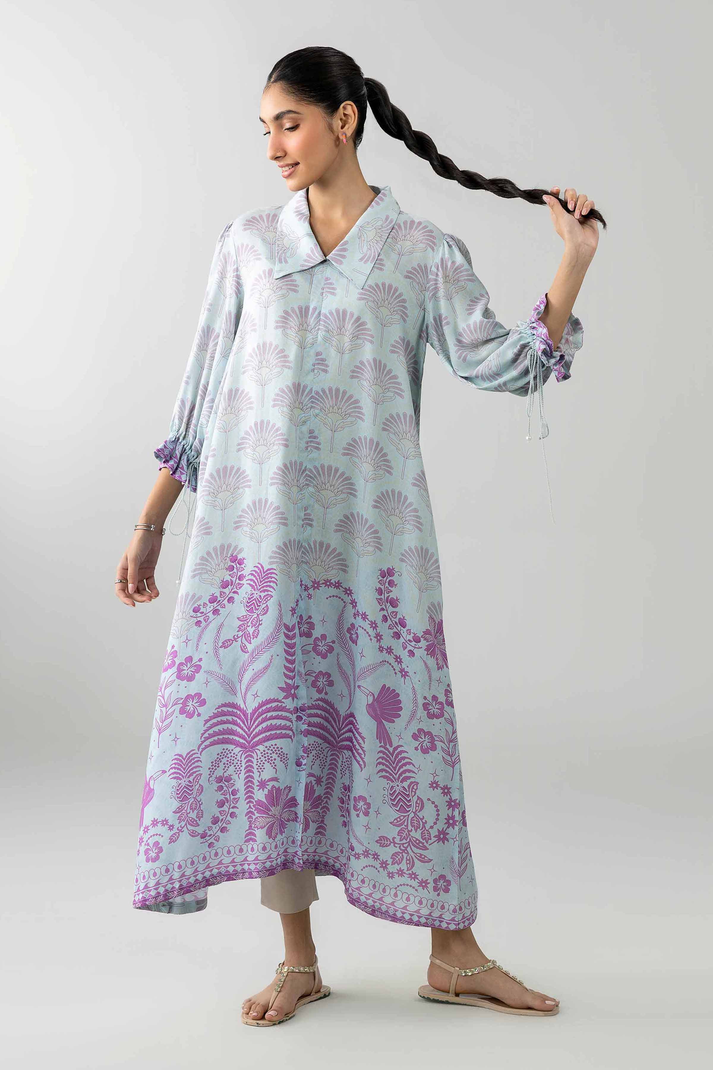 Printed Dress - AS26-52 Blue Modal 1PC Printed READY TO WEAR