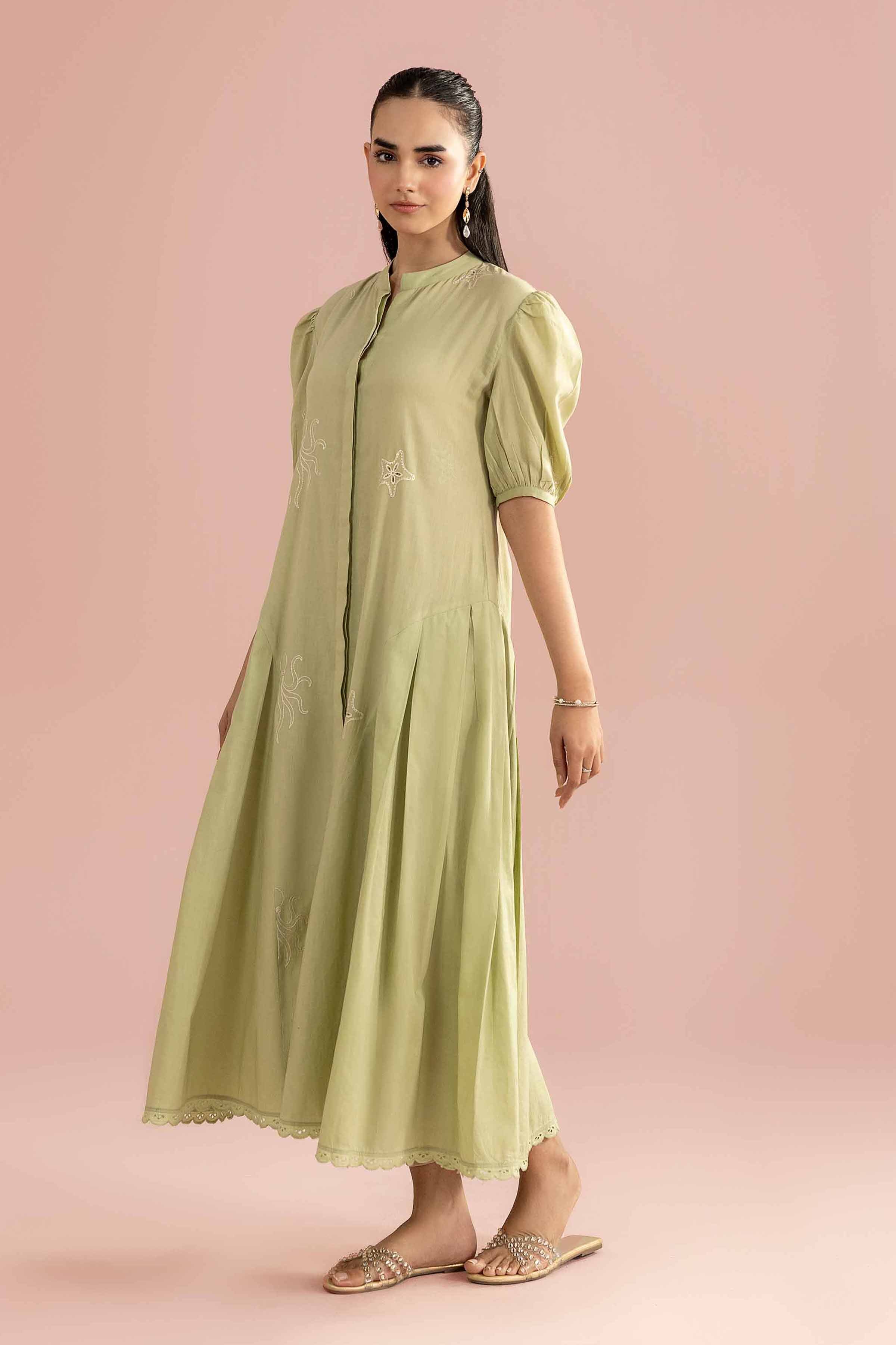 Embroidered Dress - AS26-54 Green Cambric 1PC Embroidered READY TO WEAR