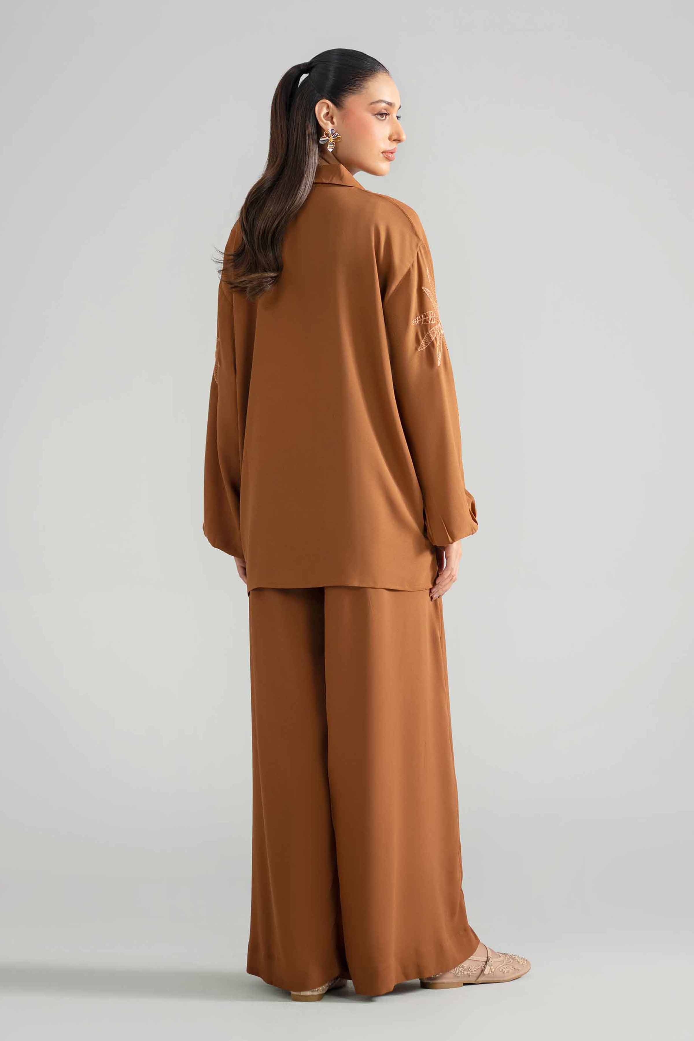 2 Piece - Embroidered Suit - AS26-55 Brown Georgette 2PC Embroidered READY TO WEAR