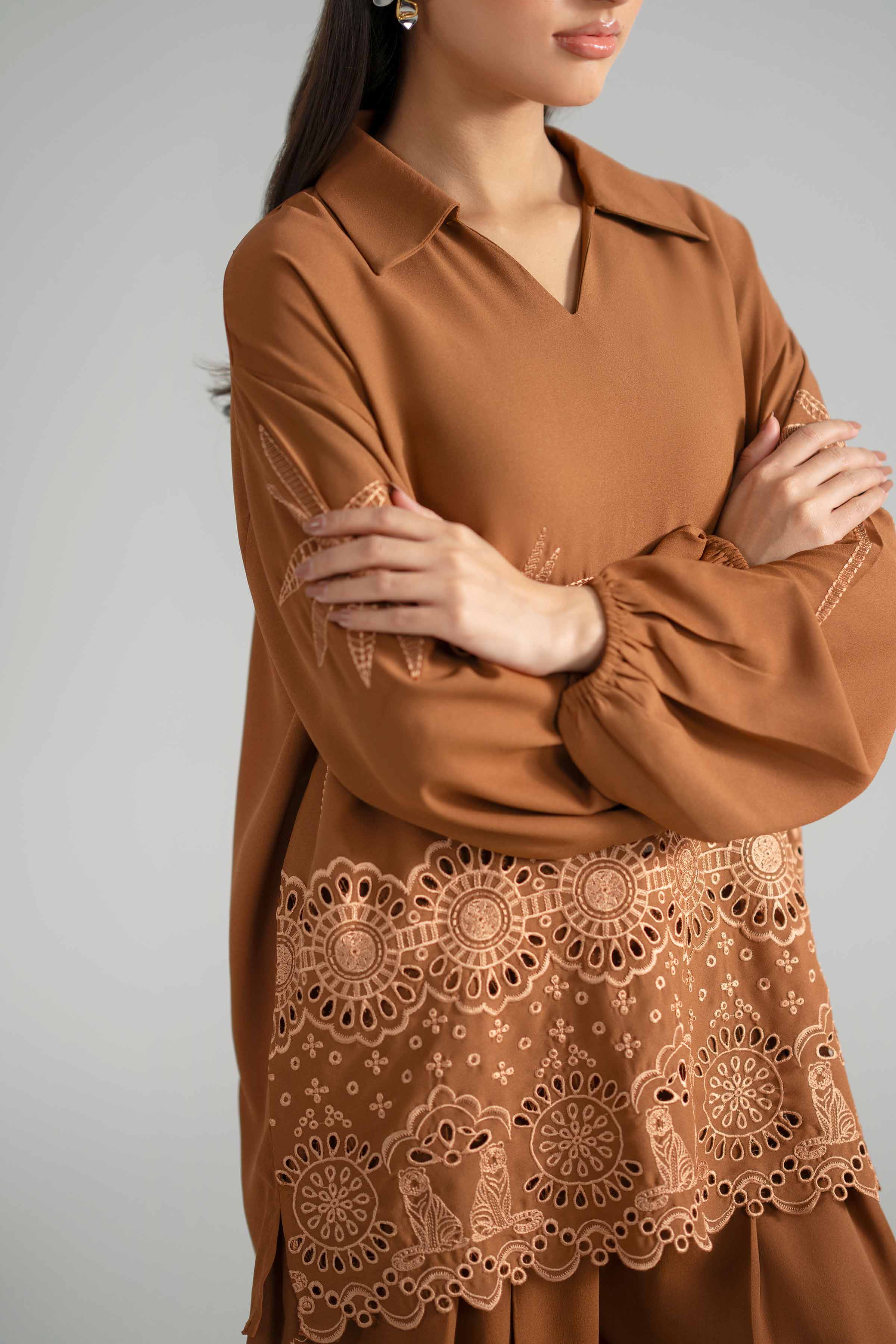 2 Piece - Embroidered Suit - AS26-55 Brown Georgette 2PC Embroidered READY TO WEAR