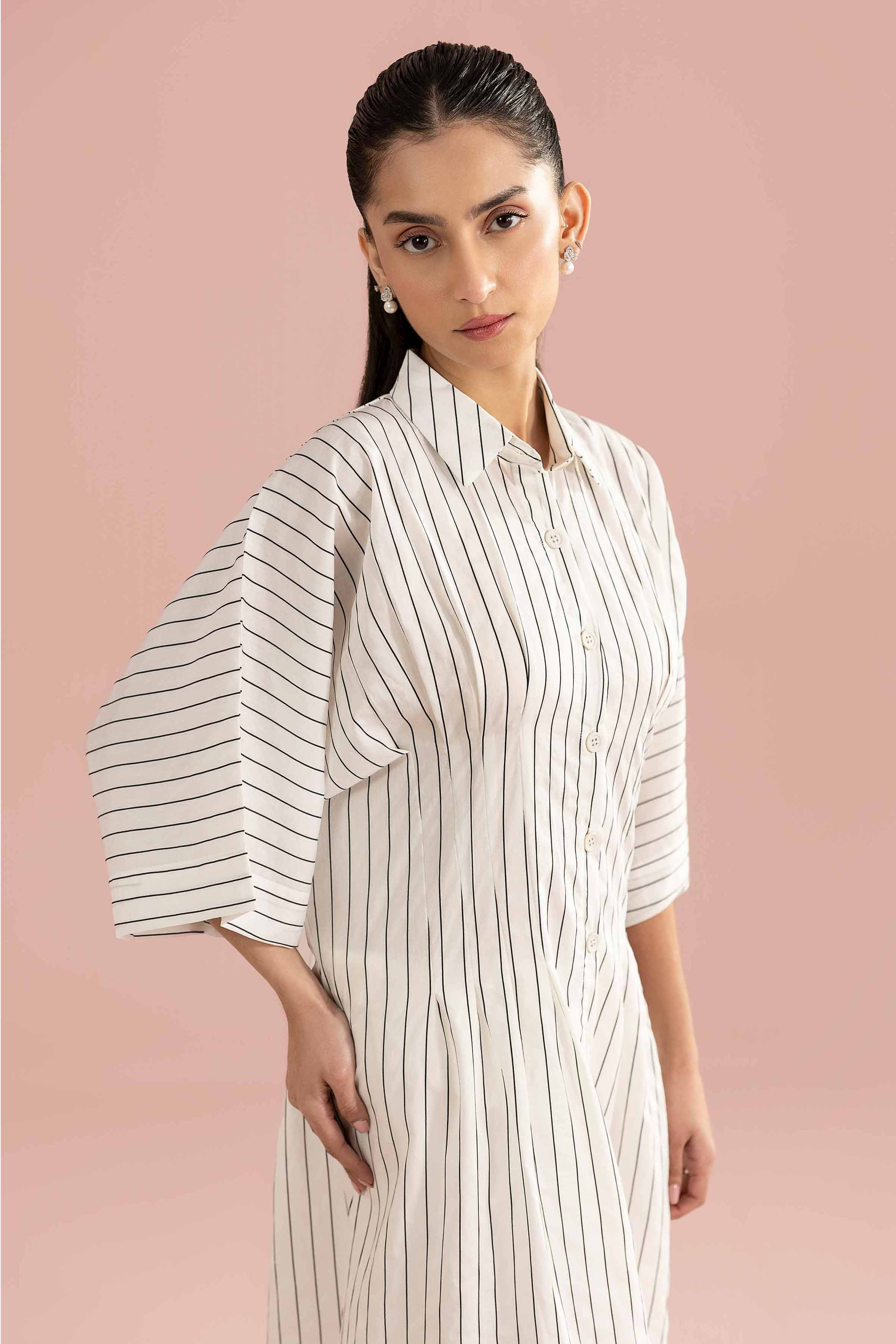 Printed Dress - AS26-60 White Cotton 1PC Printed READY TO WEAR