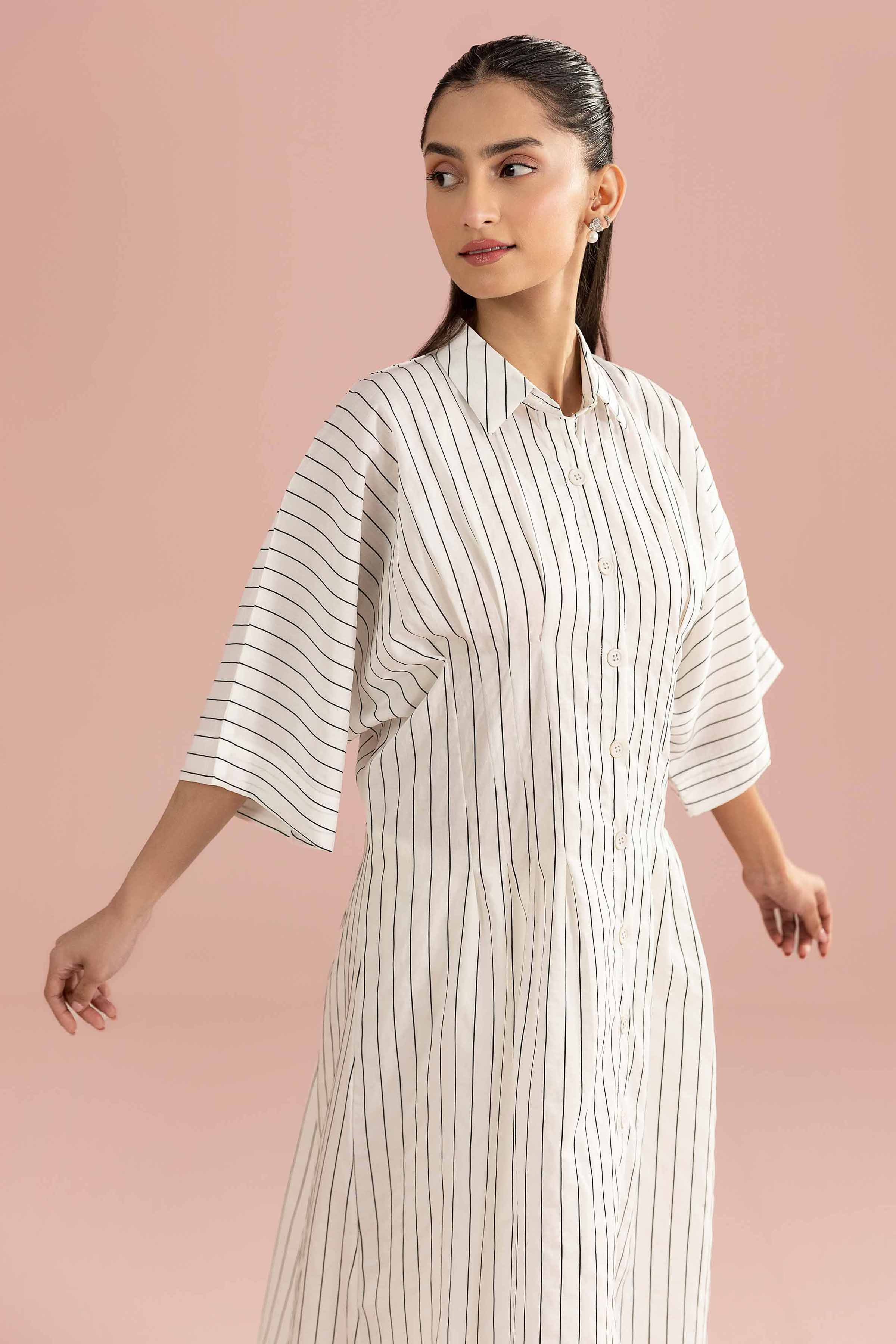 Printed Dress - AS26-60 White Cotton 1PC Printed READY TO WEAR