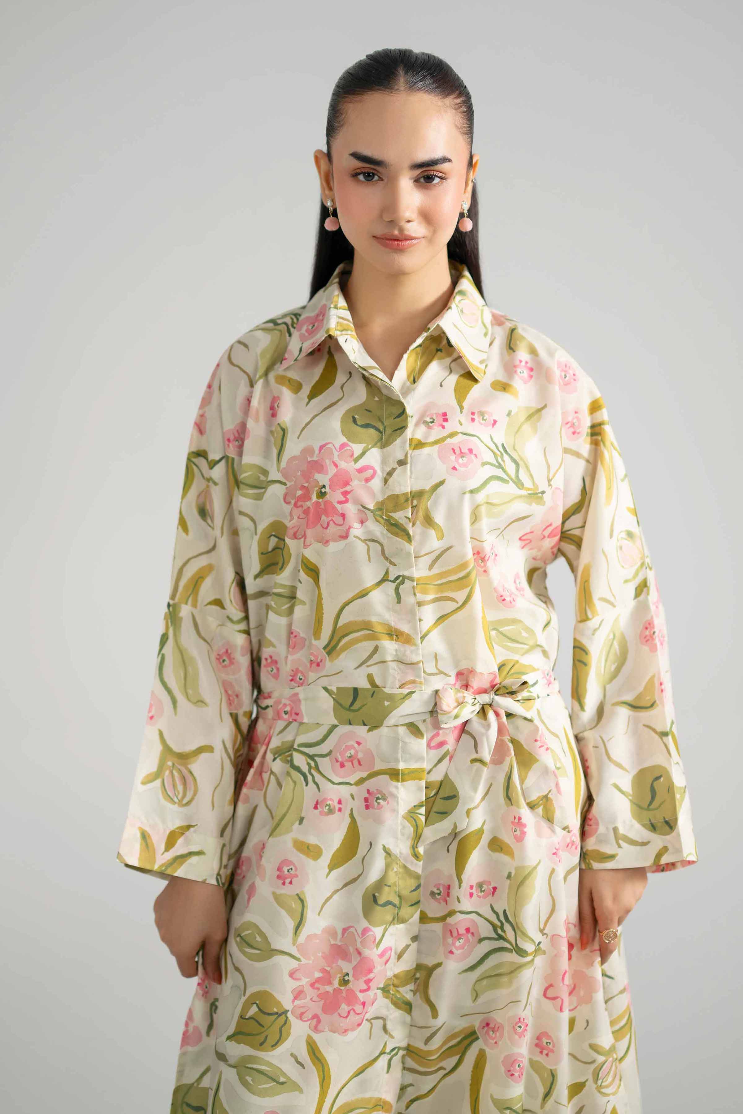 Printed Shirt - AS26-61 Green Silk 1PC Printed READY TO WEAR