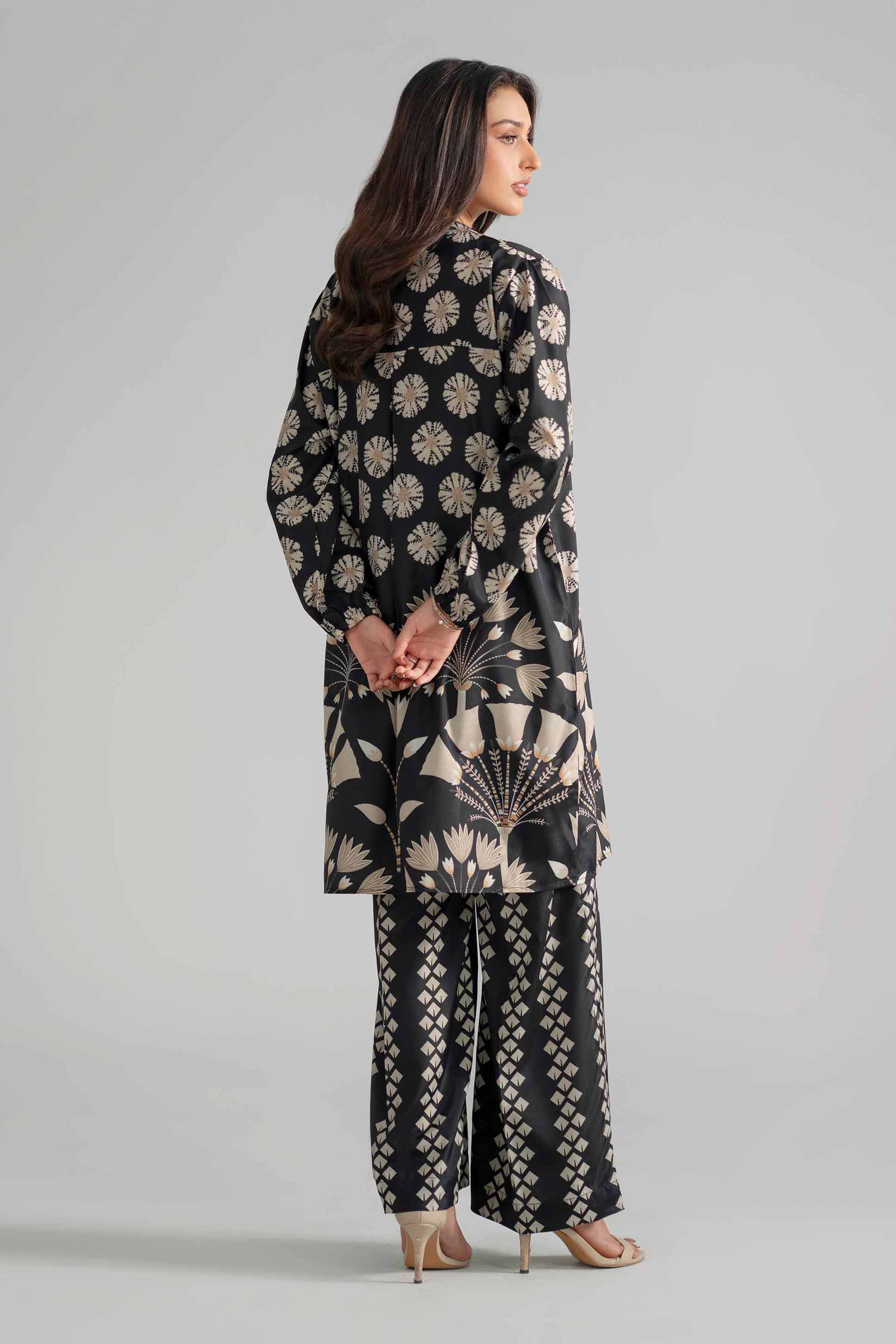 2 Piece - Printed Suit - AS26-62 Black Silk 2PC Printed READY TO WEAR