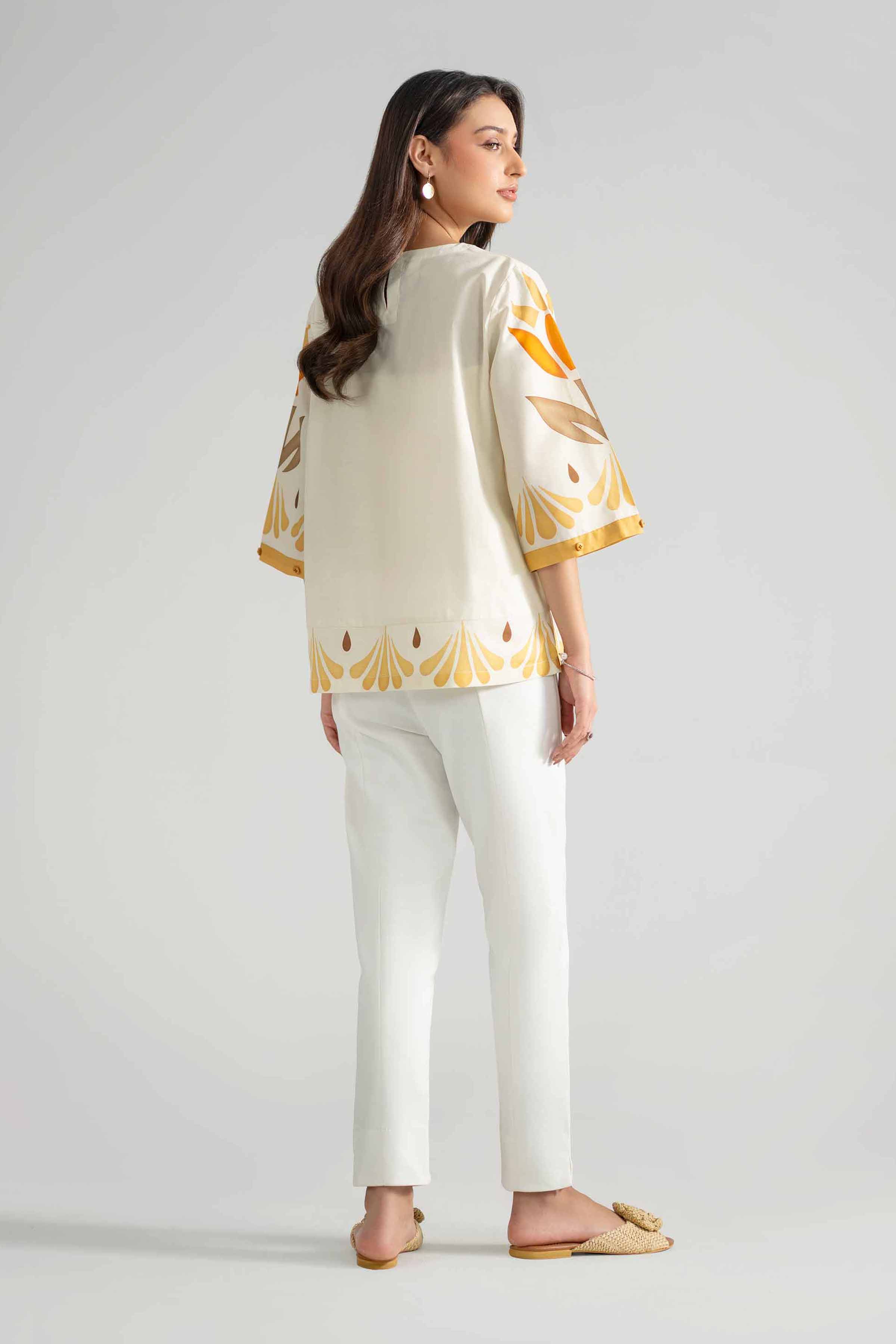 Printed Tunic - AS26-63 Off White Cambric 1PC Printed READY TO WEAR