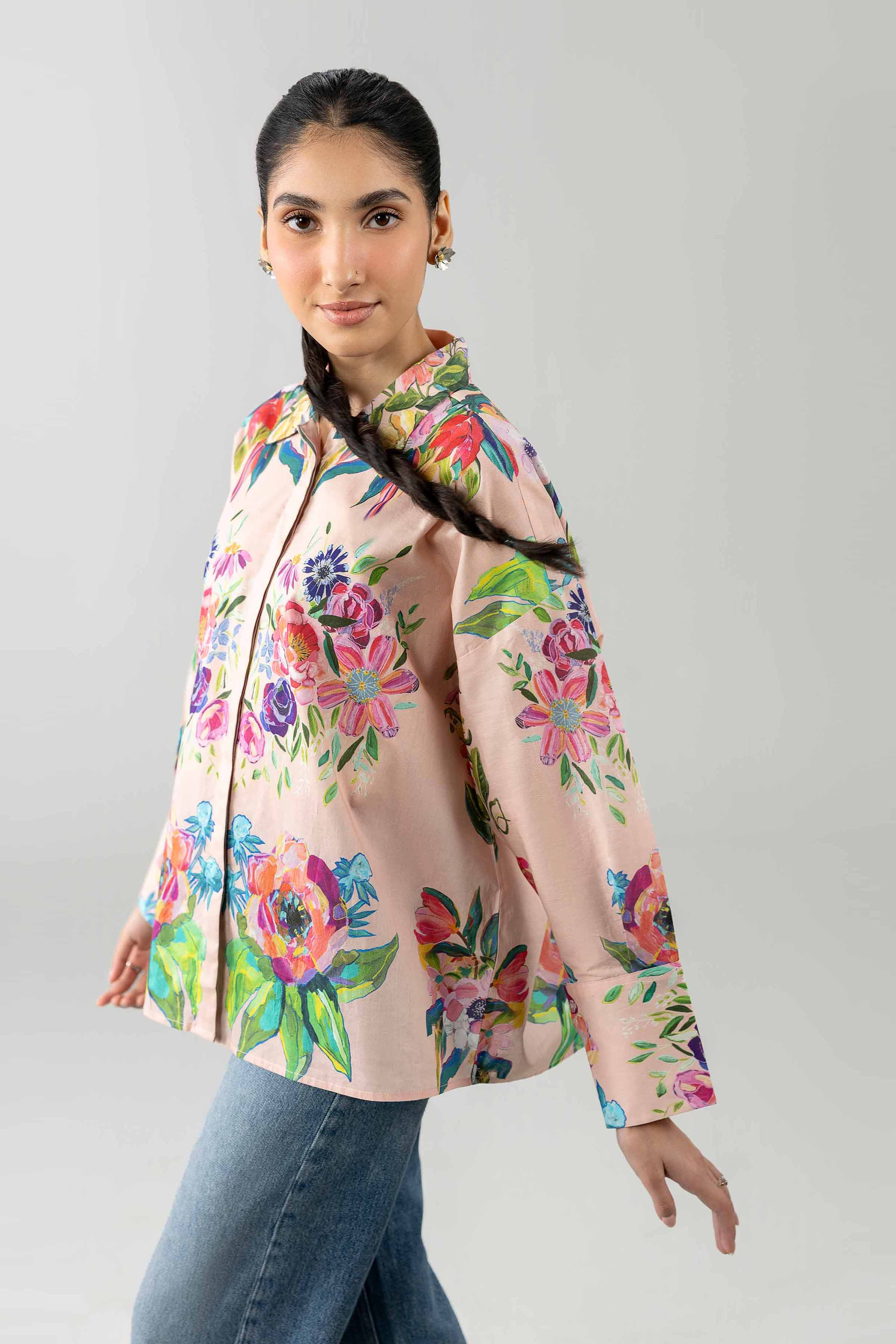 Printed Shirt - AS26-64 Pink Cambric 1PC Printed READY TO WEAR