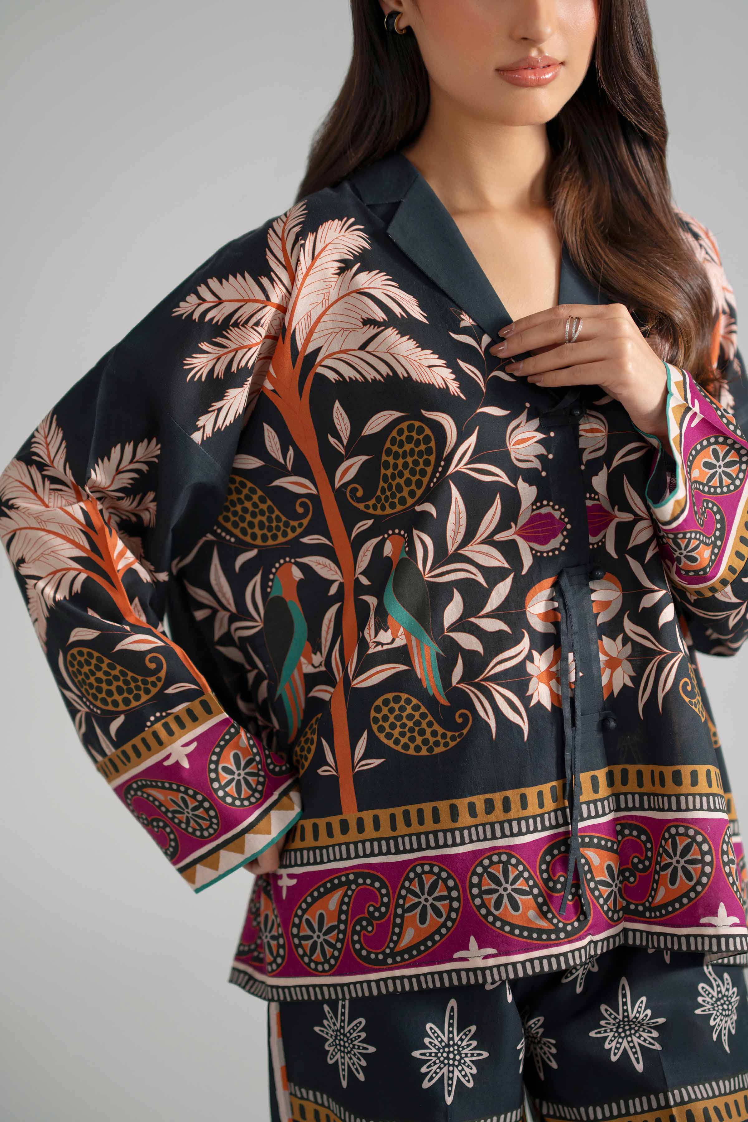 2 Piece - Printed Suit - AS26-65 Black Cambric 2PC Printed READY TO WEAR