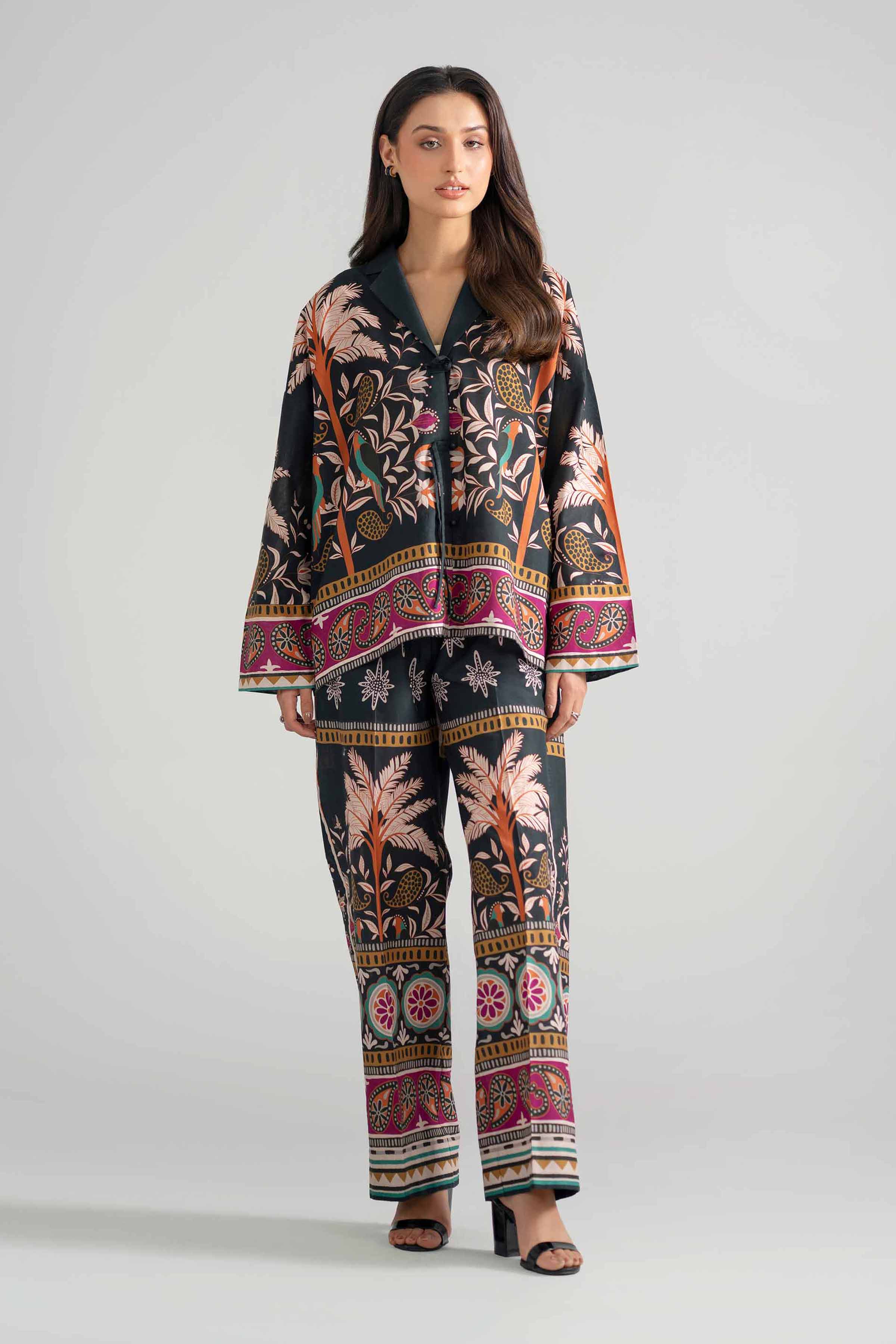 2 Piece - Printed Suit - AS26-65 Black Cambric 2PC Printed READY TO WEAR