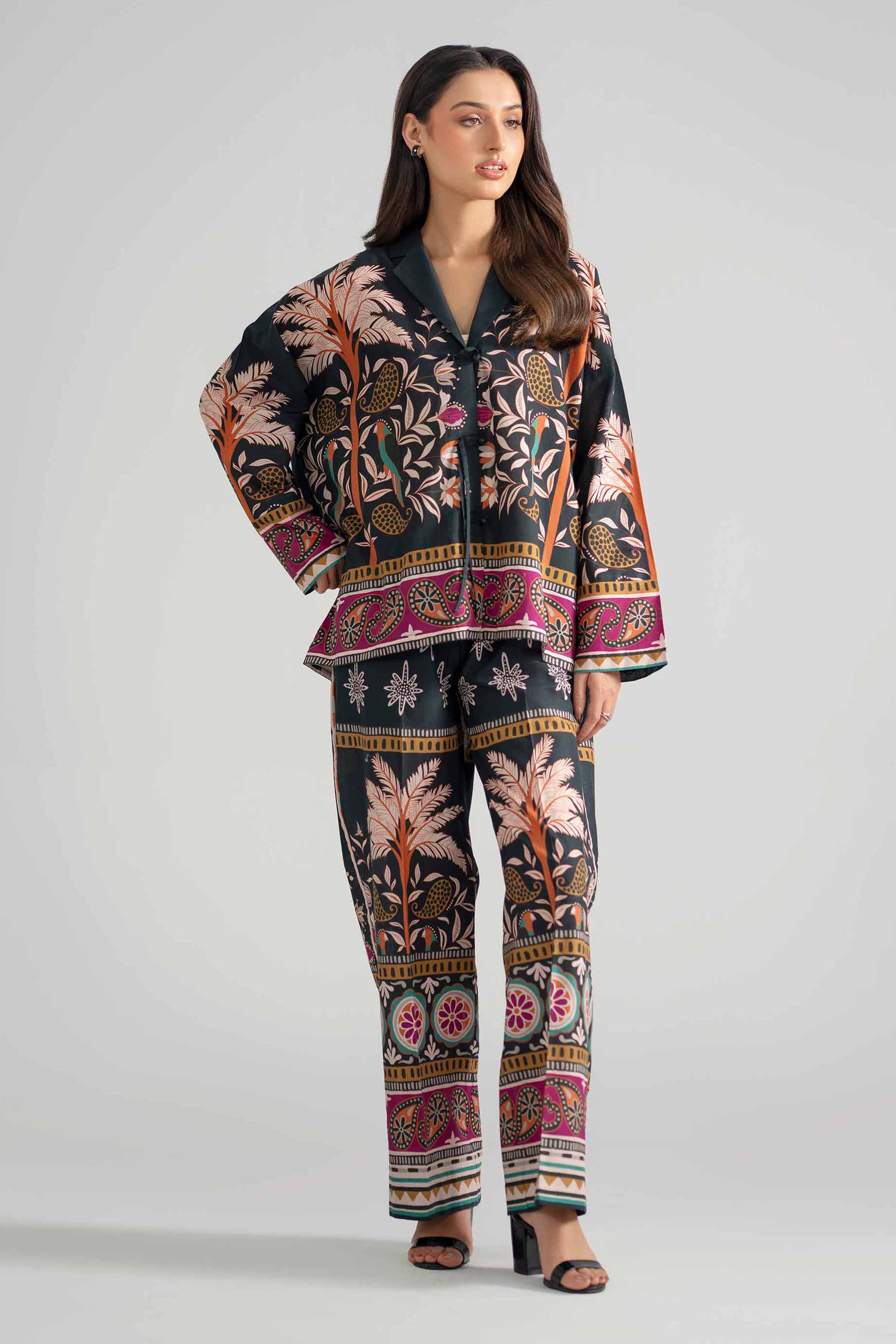 2 Piece - Printed Suit - AS26-65 Black Cambric 2PC Printed READY TO WEAR