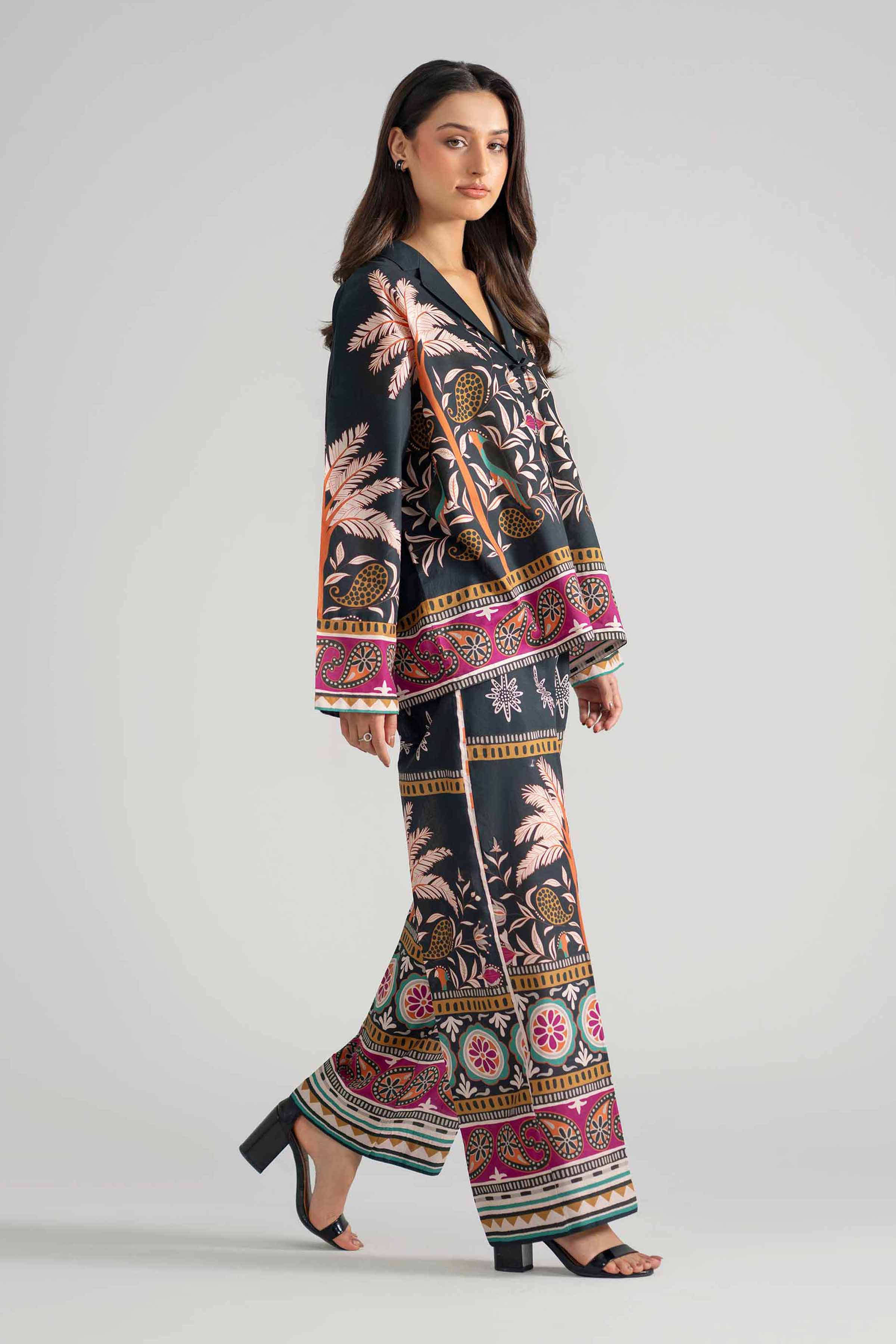 2 Piece - Printed Suit - AS26-65 Black Cambric 2PC Printed READY TO WEAR