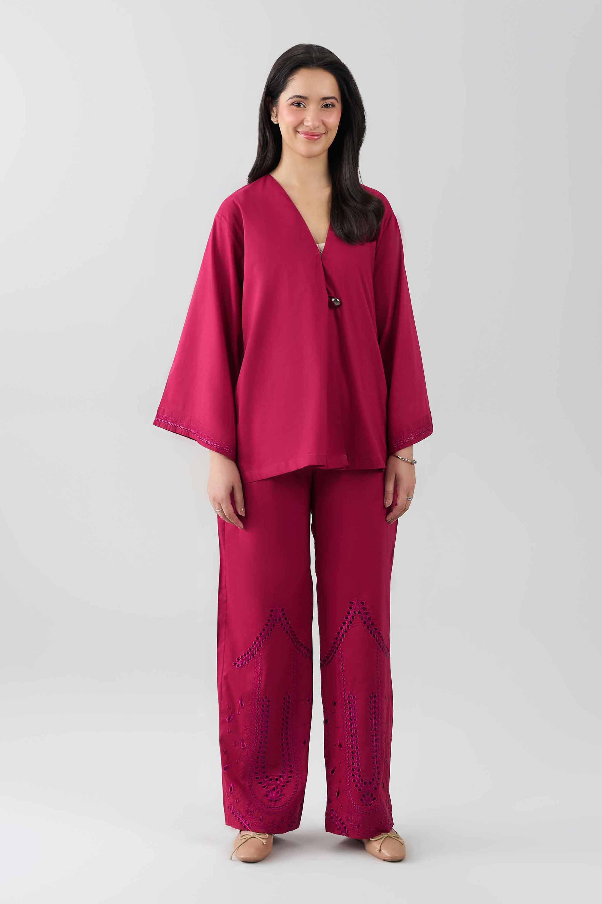 2 Piece - Embroidered Suit - AS26-69 Pink Cambric 2PC Embroidered READY TO WEAR