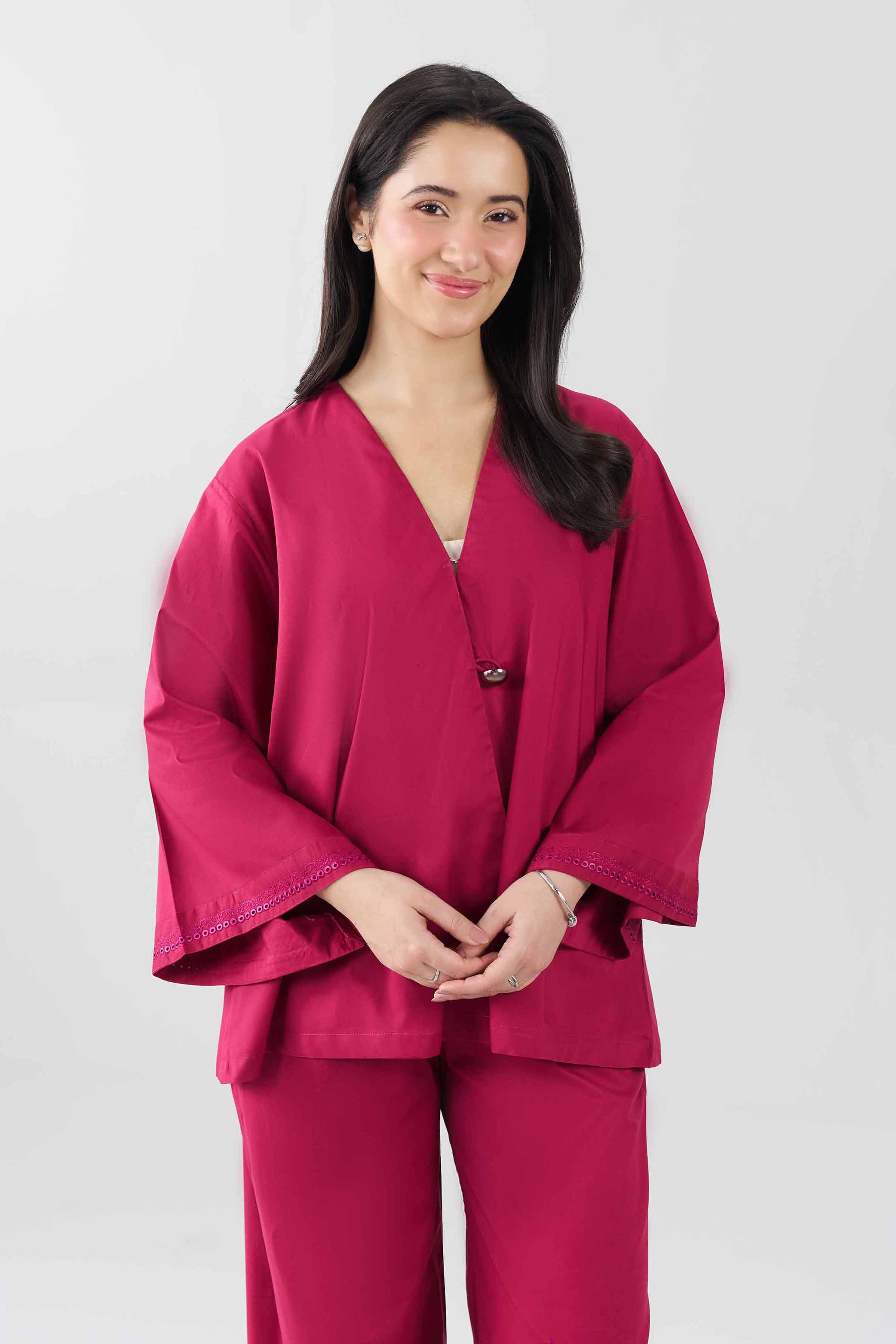 2 Piece - Embroidered Suit - AS26-69 Pink Cambric 2PC Embroidered READY TO WEAR