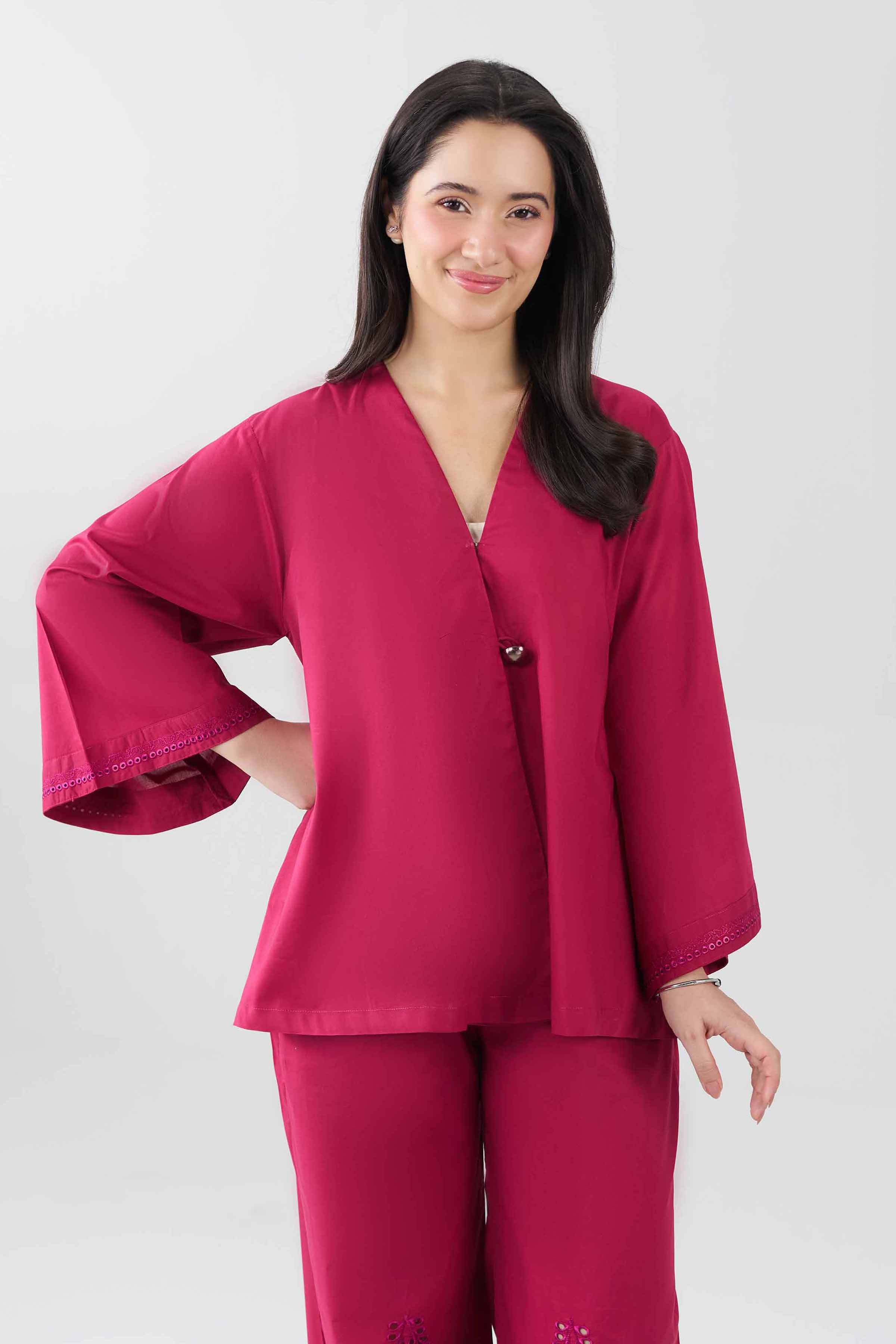 2 Piece - Embroidered Suit - AS26-69 Pink Cambric 2PC Embroidered READY TO WEAR