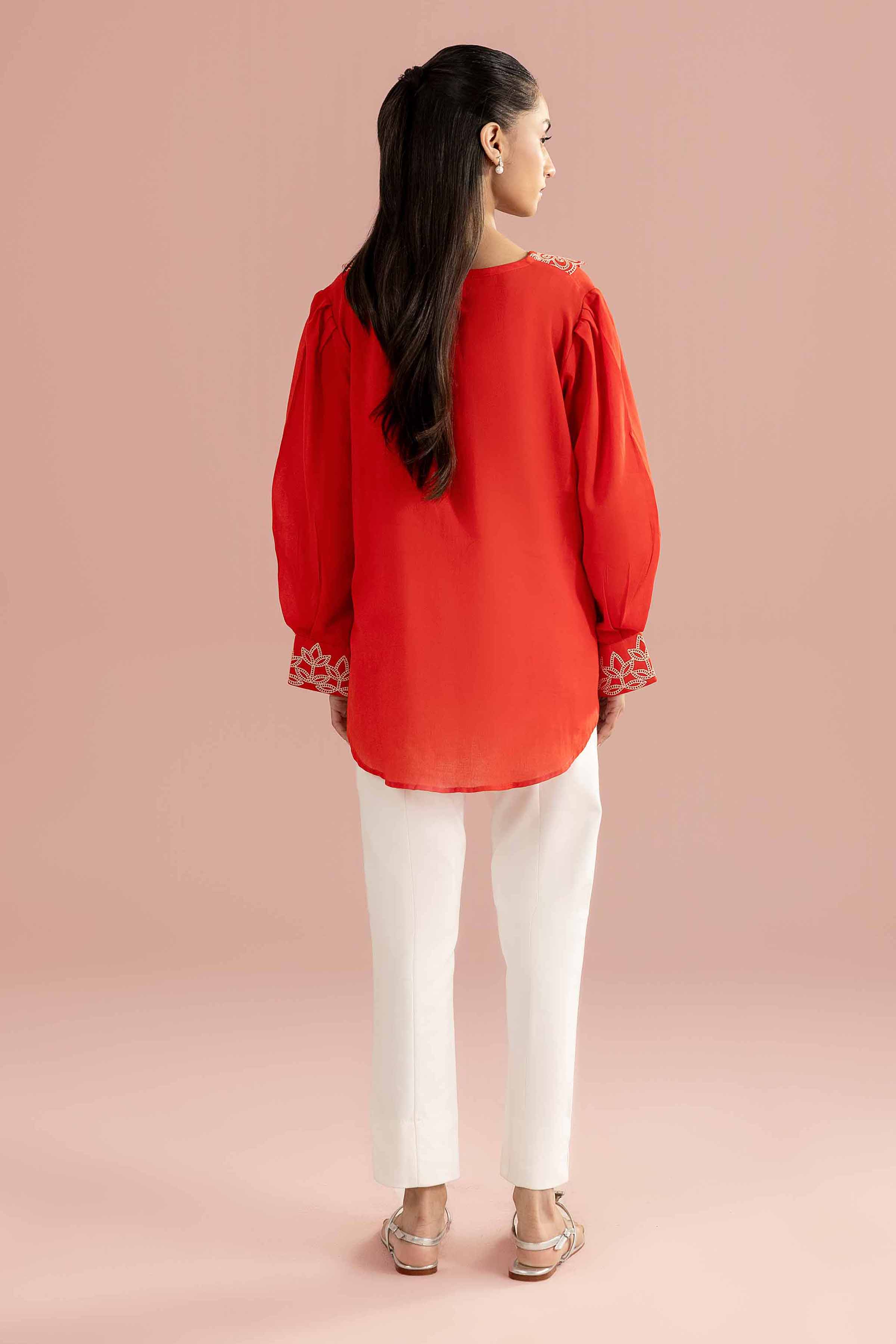 Embroidered Tunic - AS26-70 Orange Fine Crepe 1PC Embroidered