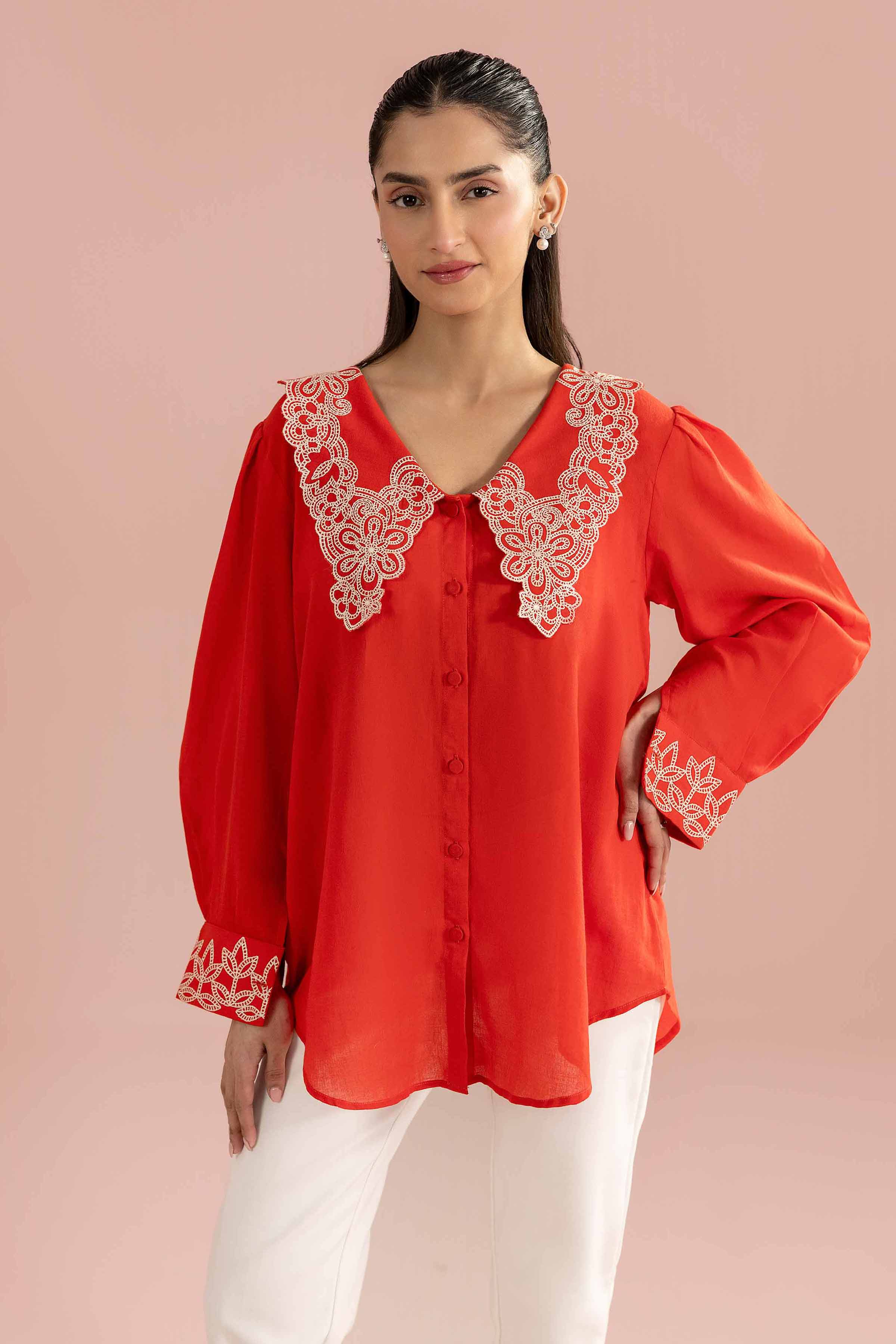 Embroidered Tunic - AS26-70 Orange Fine Crepe 1PC Embroidered