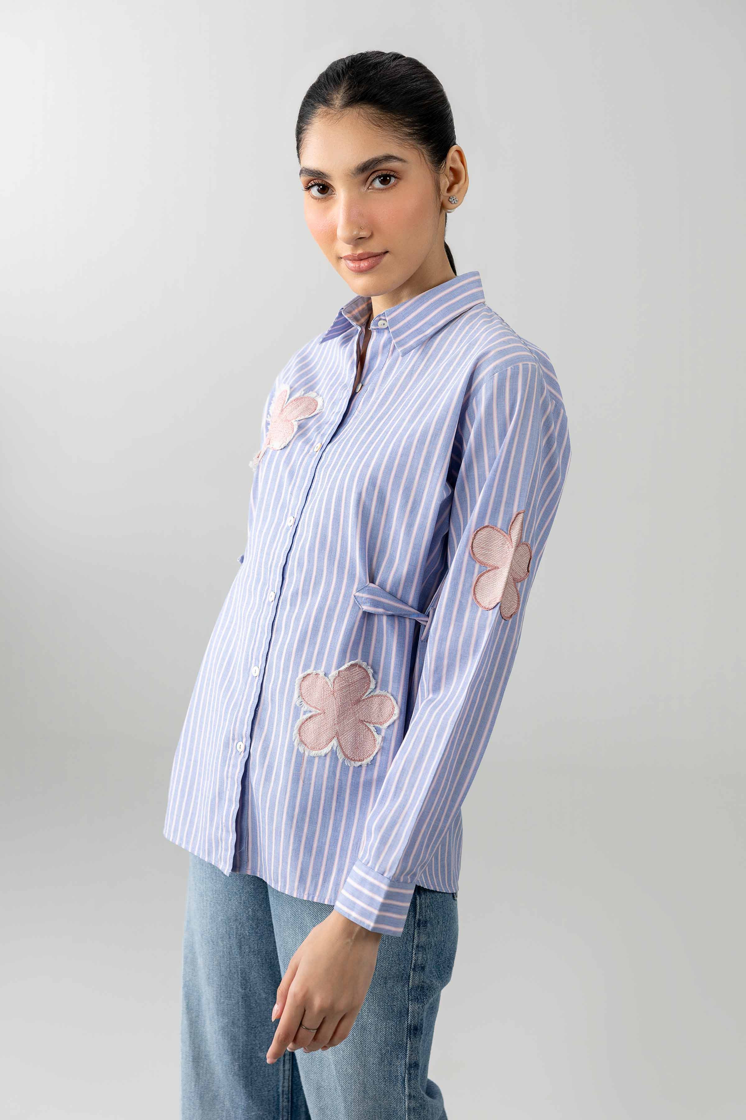 Printed Embroidered Shirt - AS26-71 Blue Cotton 1PC Embroidered READY TO WEAR