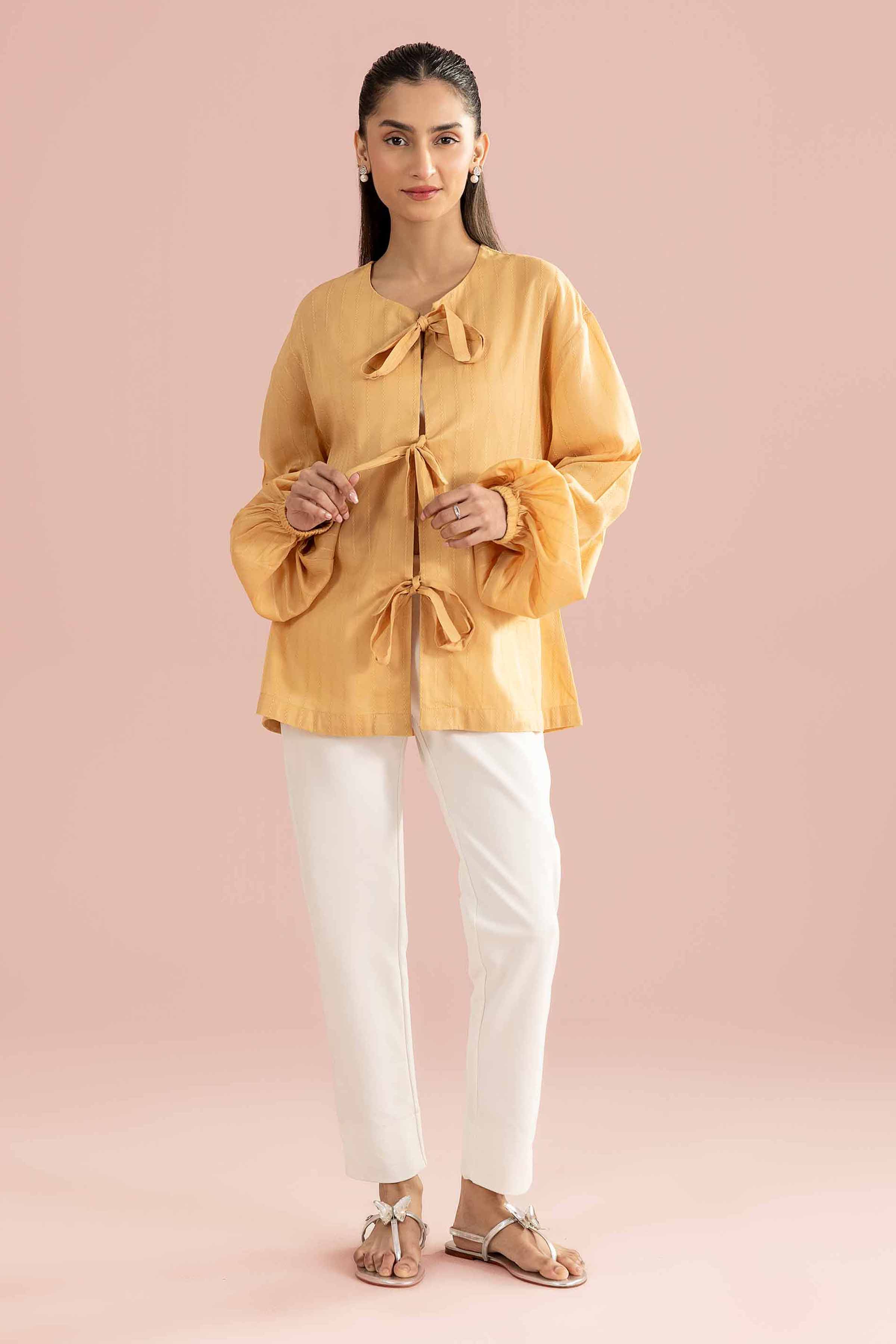 Embroidered Shirt - AS26-89 Beige Leno Kara 1PC Embroidered READY TO WEAR