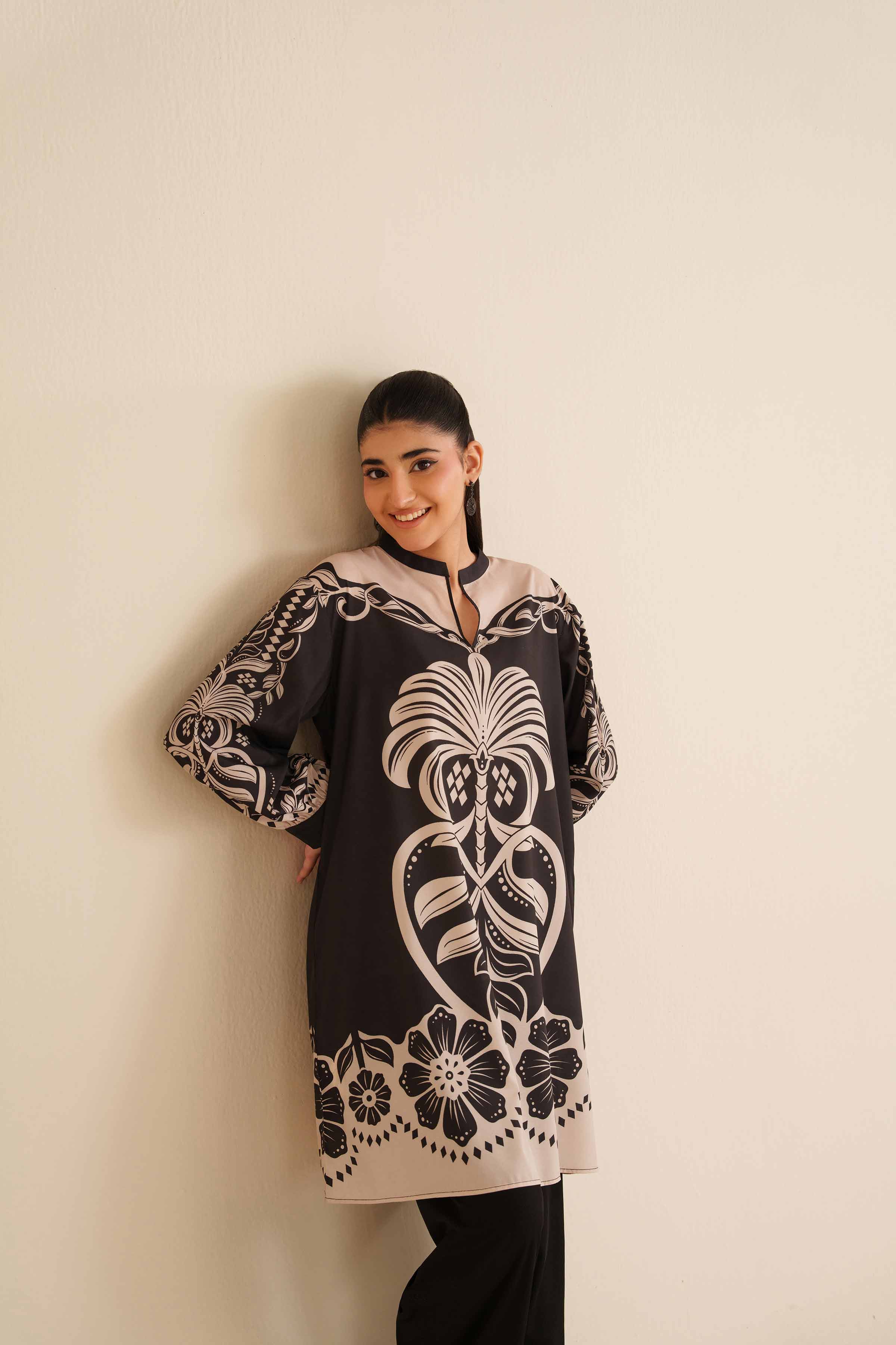 NISHATUAE - Black Printed Silk Ready to wear Tunic