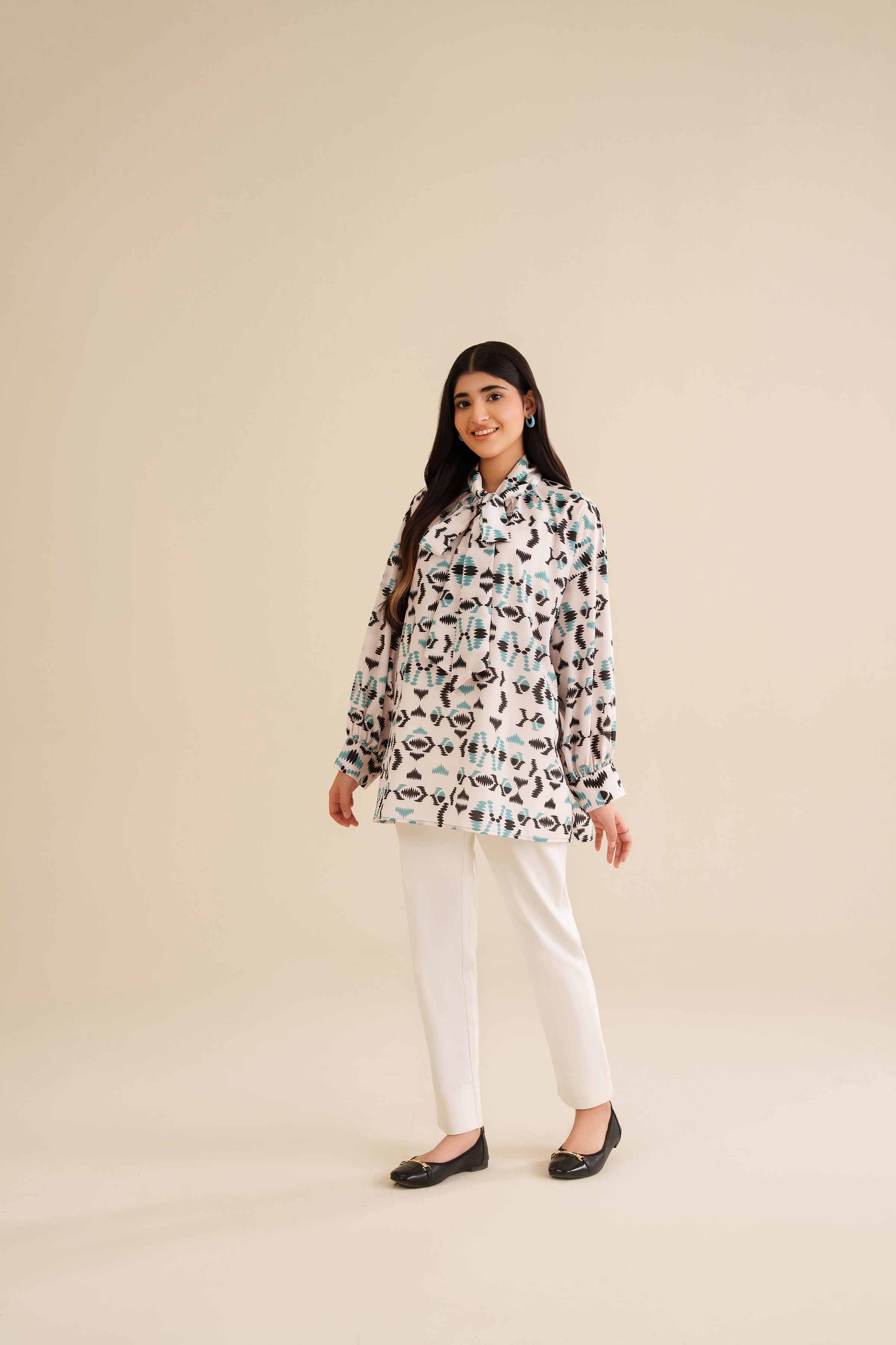 NISHATUAE - White Printed Silk Ready to wear Tunic