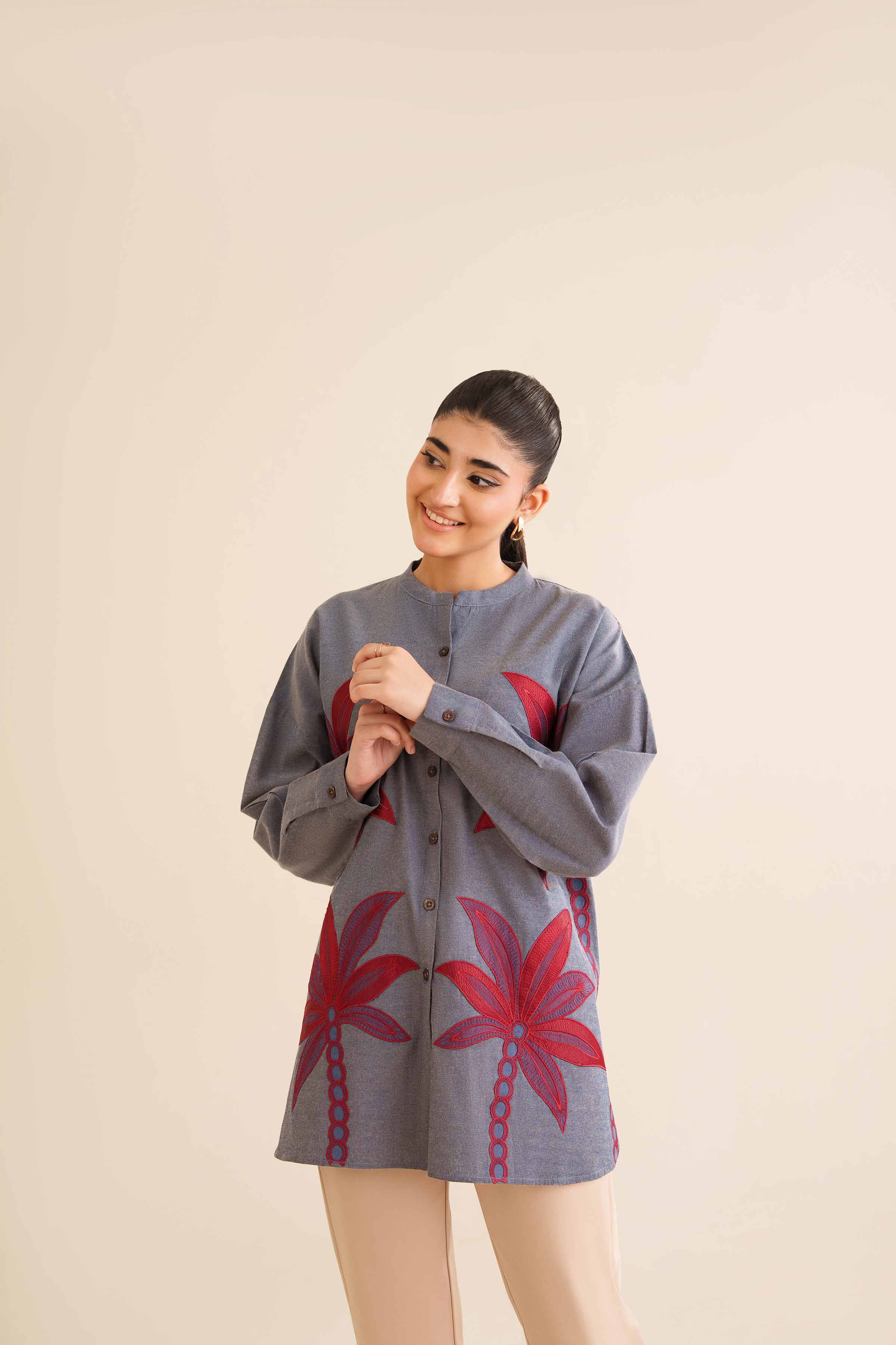 NISHATUAE - Blue Embroidered Chemray Ready to wear Tunic