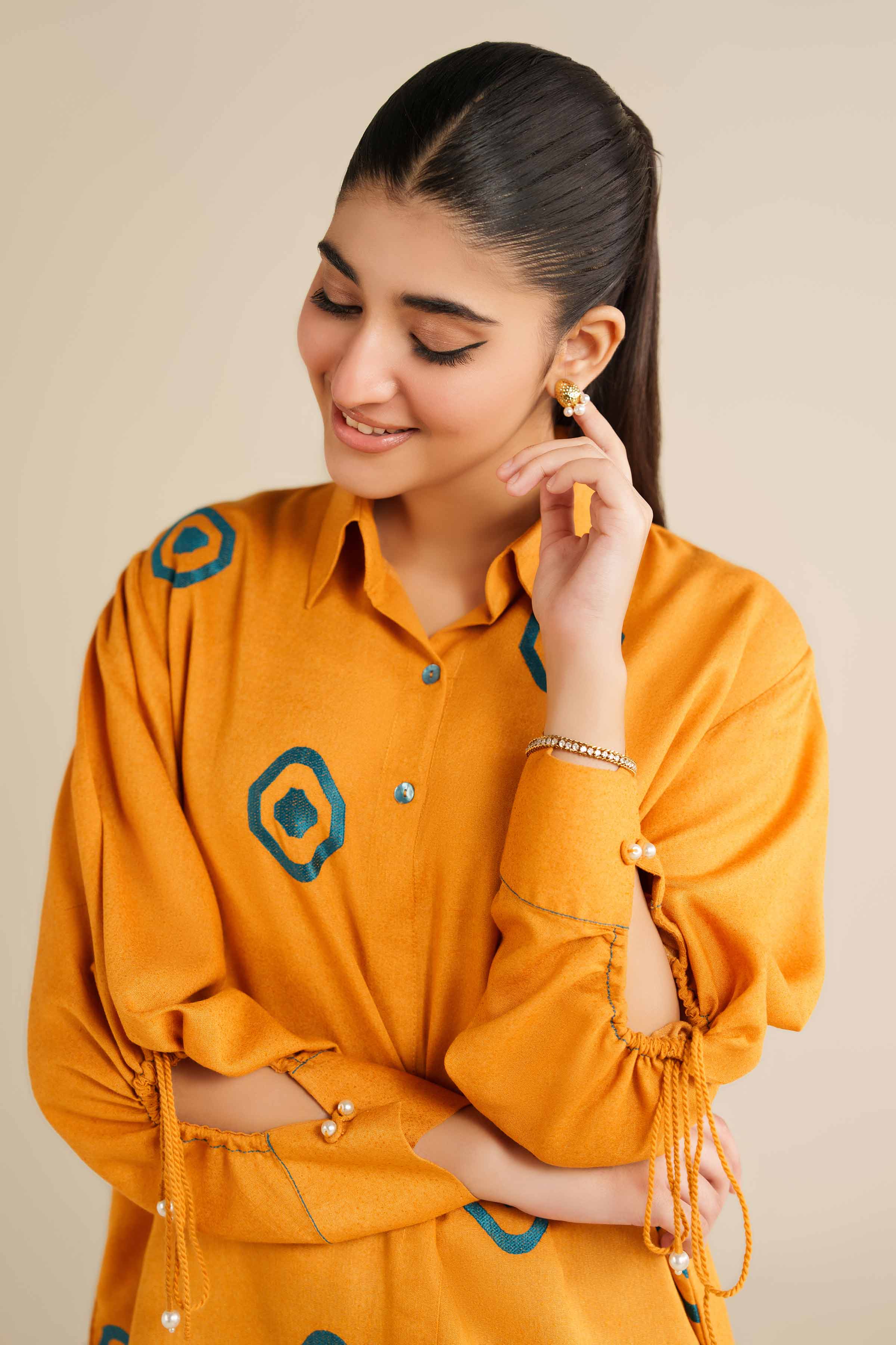 NishatUAE - Yellow Embroidered Karandi Ready To Wear Tunic