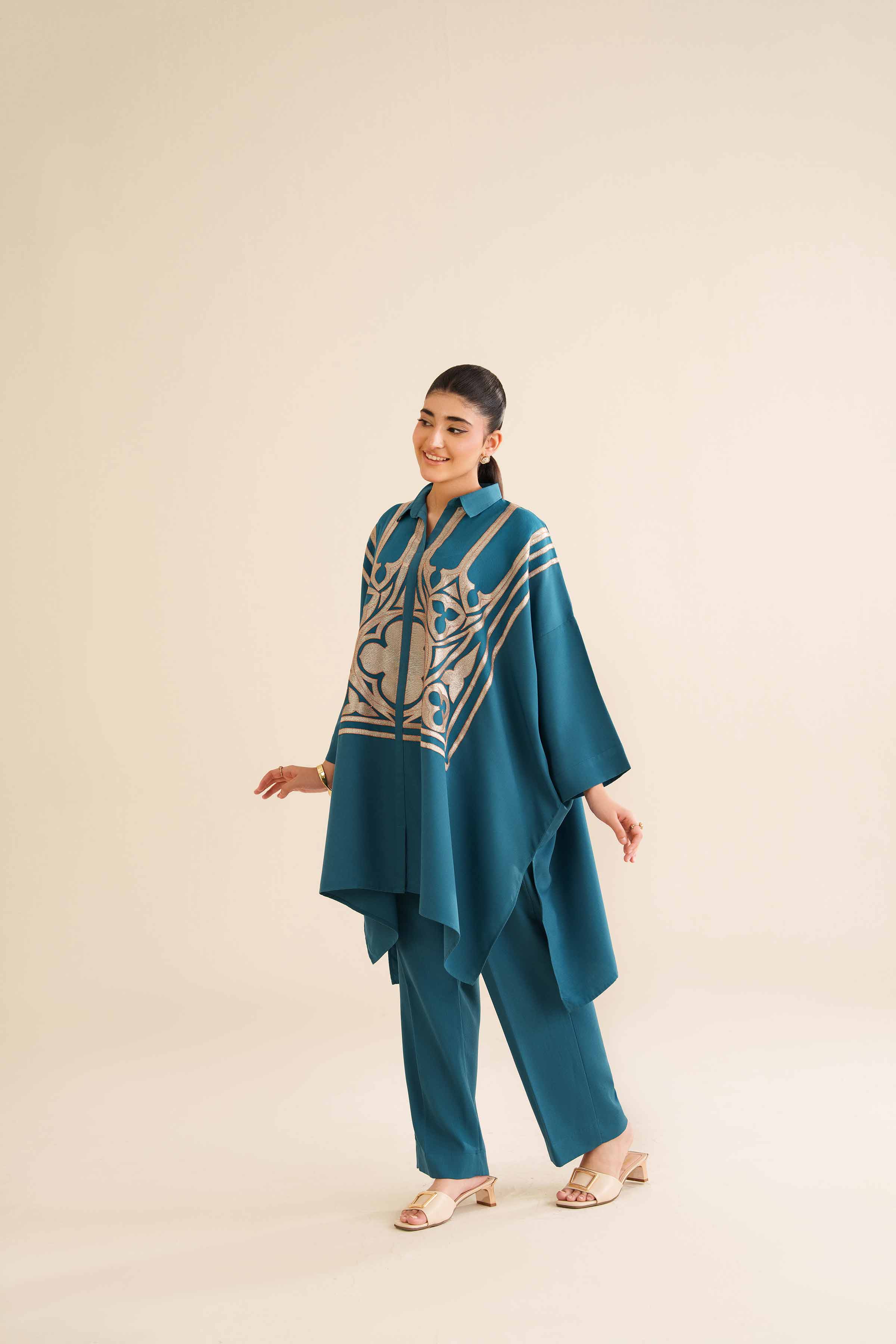 NISHATUAE - Teal Embroidered Grip 2-piece Ready to wear Dress