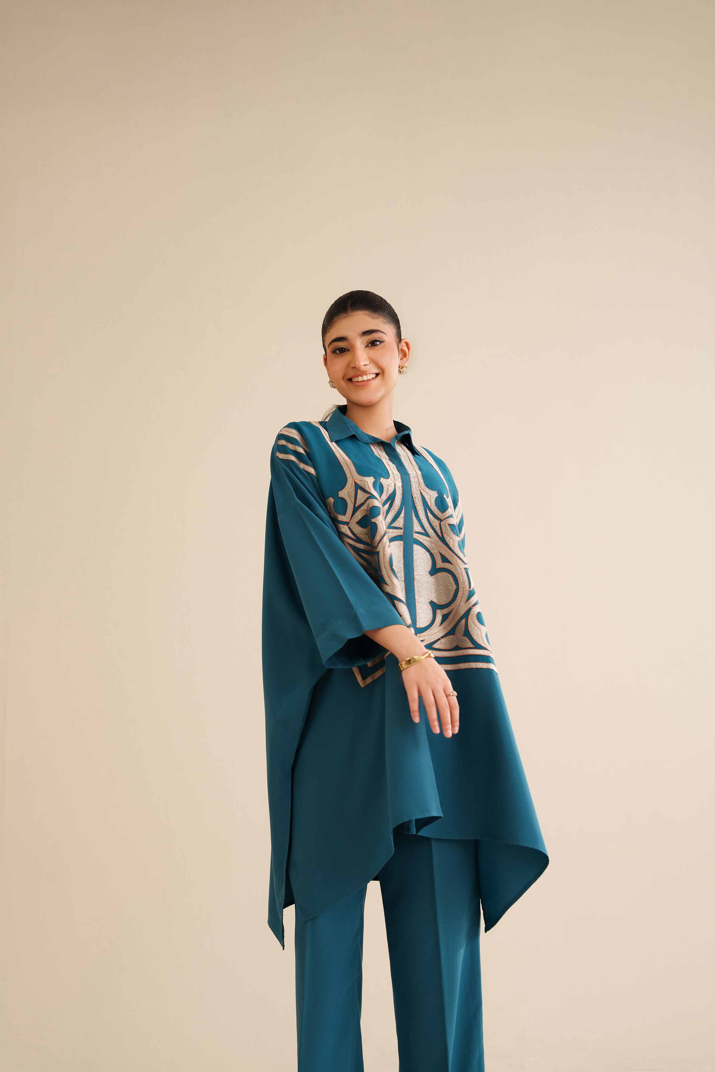 NISHATUAE - Teal Embroidered Grip 2-piece Ready to wear Dress