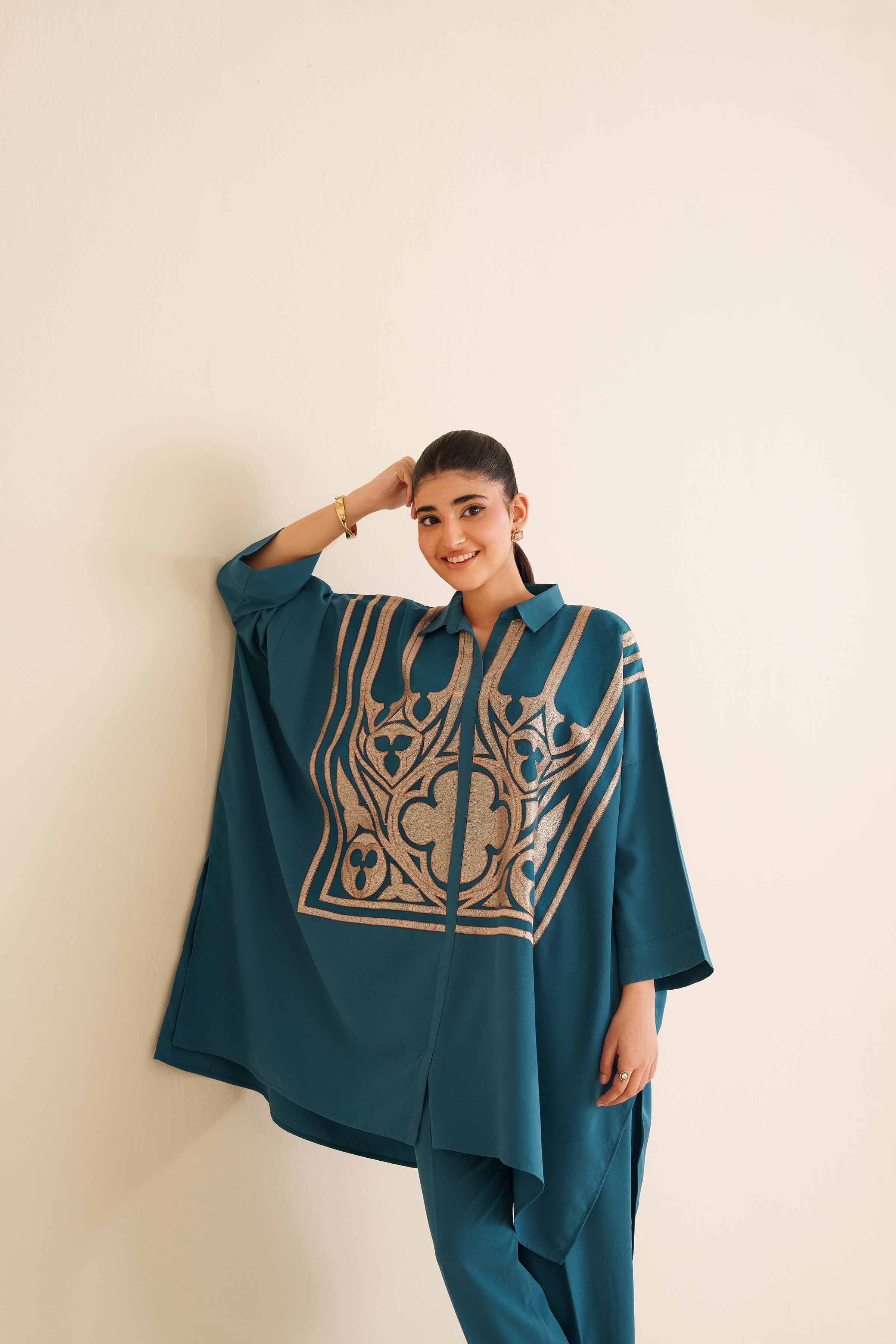 NISHATUAE - Teal Embroidered Grip 2-piece Ready to wear Dress