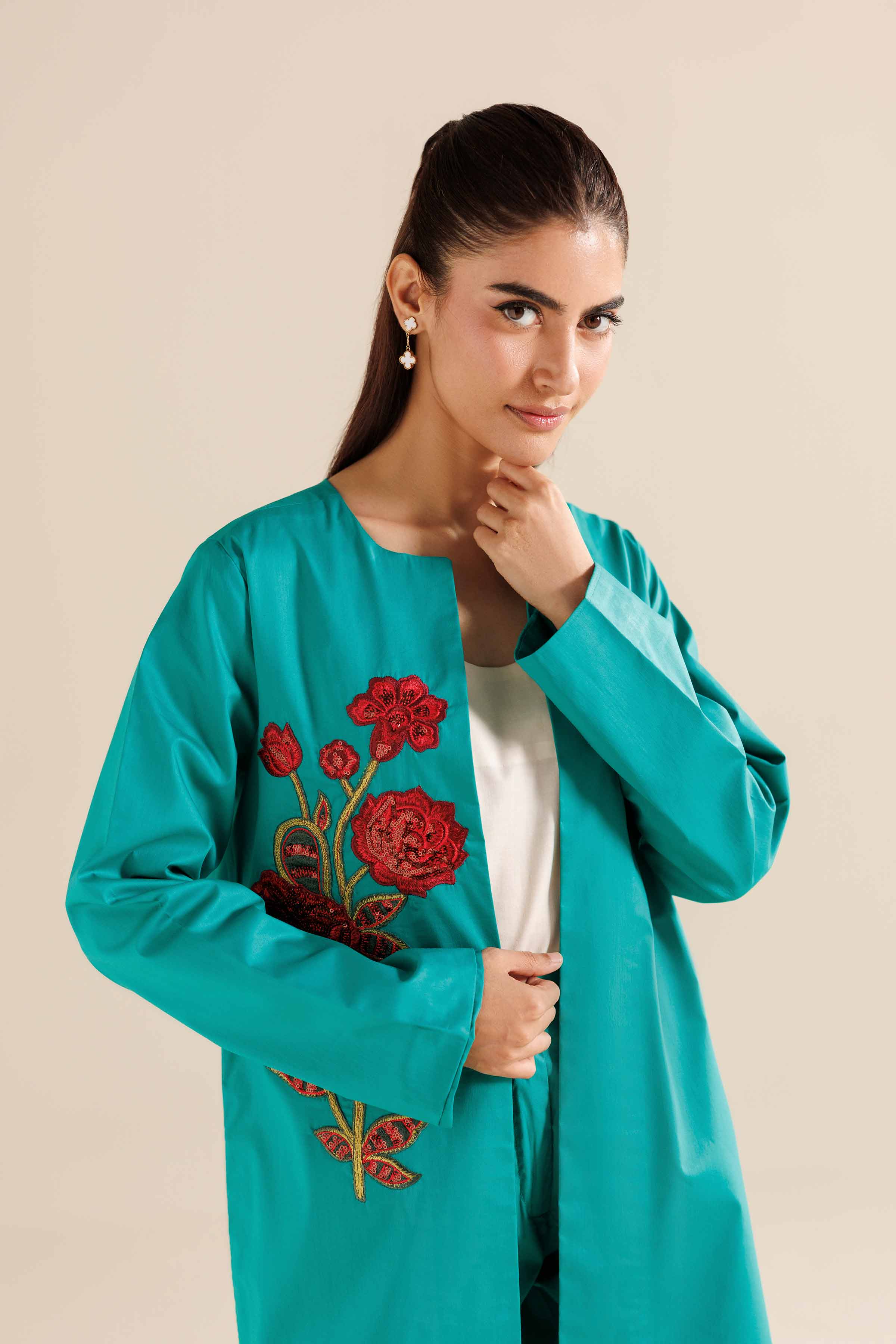 NISHATUAE - Green Embroidered Silk 2-piece Ready to wear Dress
