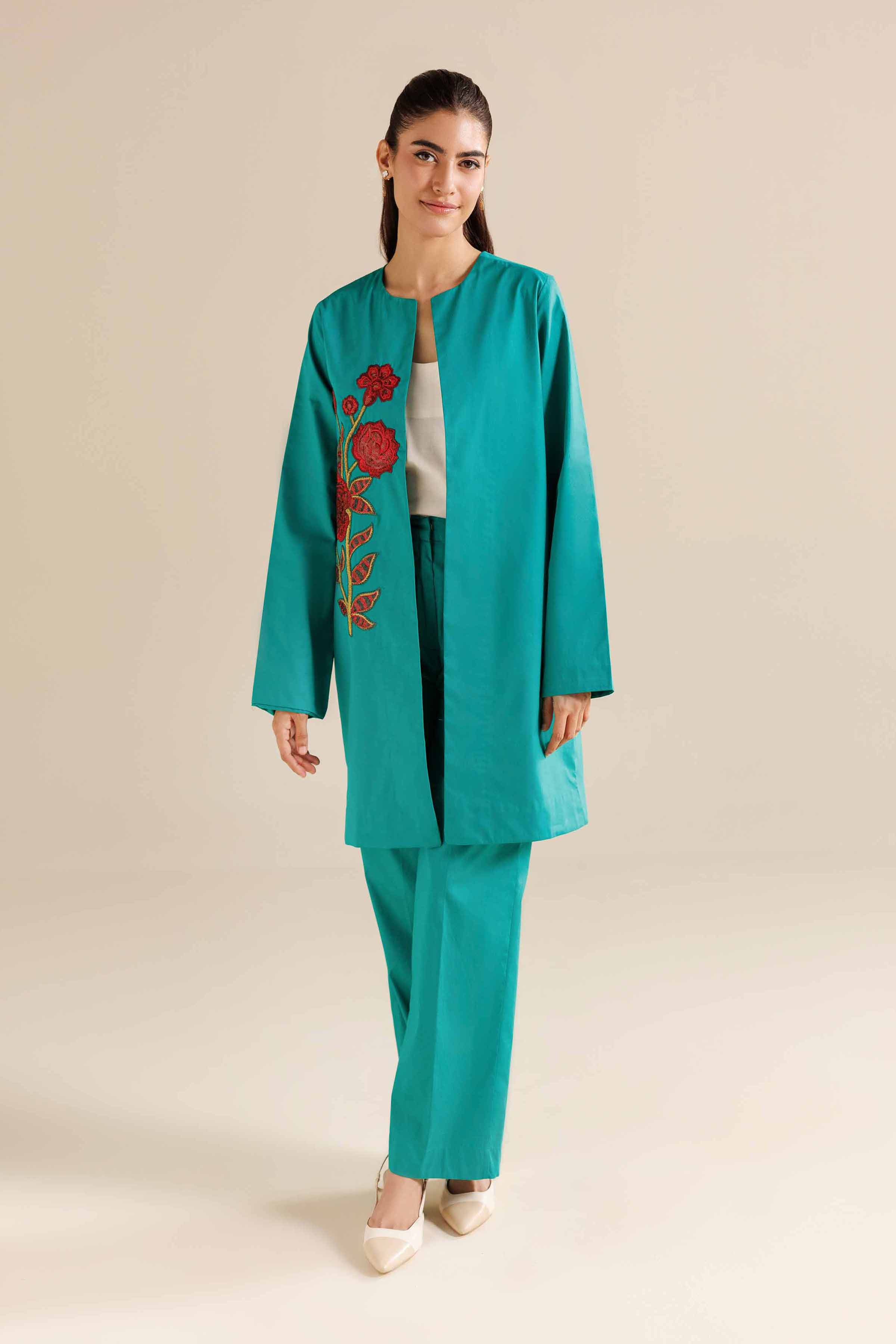 NISHATUAE - Green Embroidered Silk 2-piece Ready to wear Dress