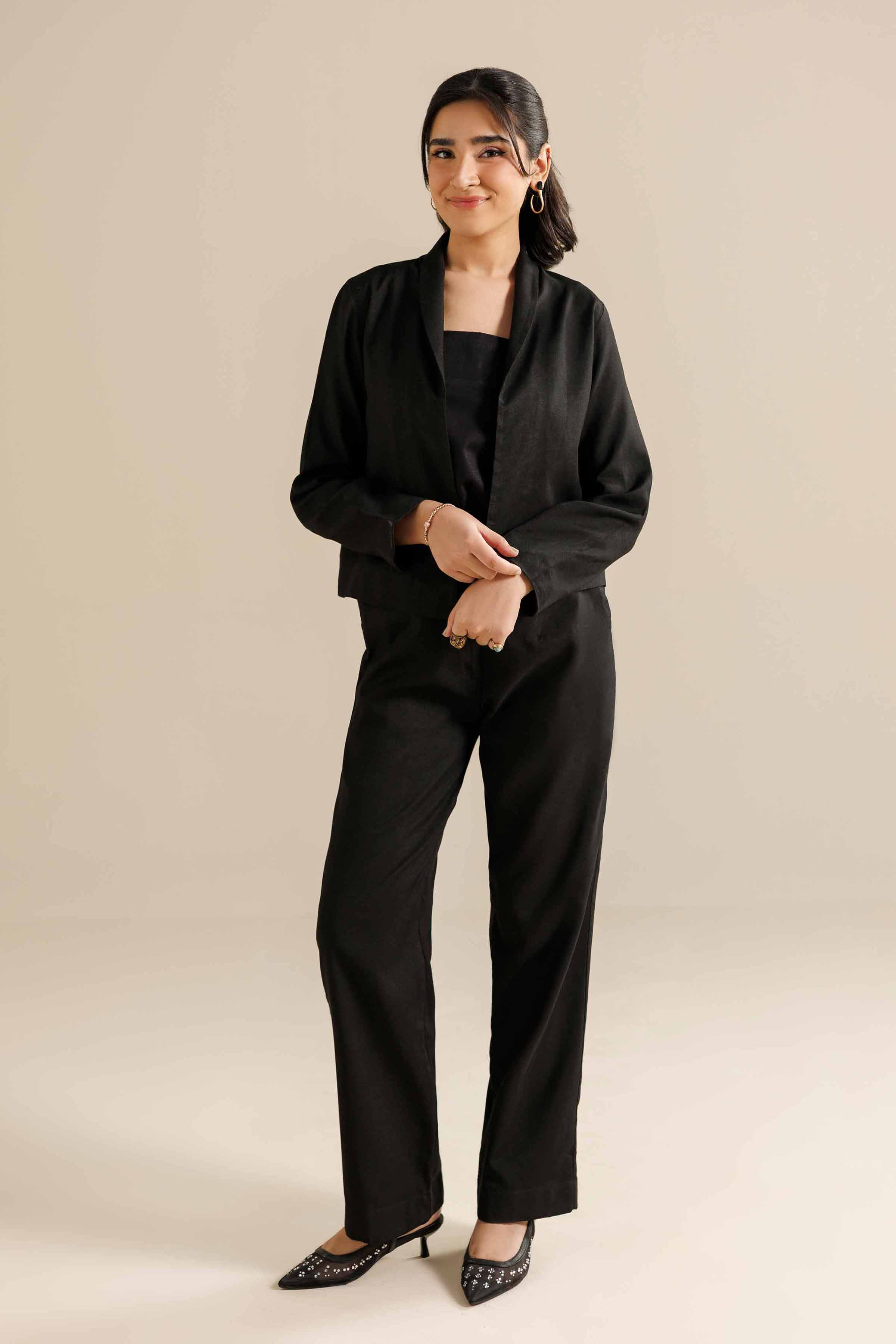 NISHATUAE - Black Embroidered Silk 2-piece Ready to wear Dress